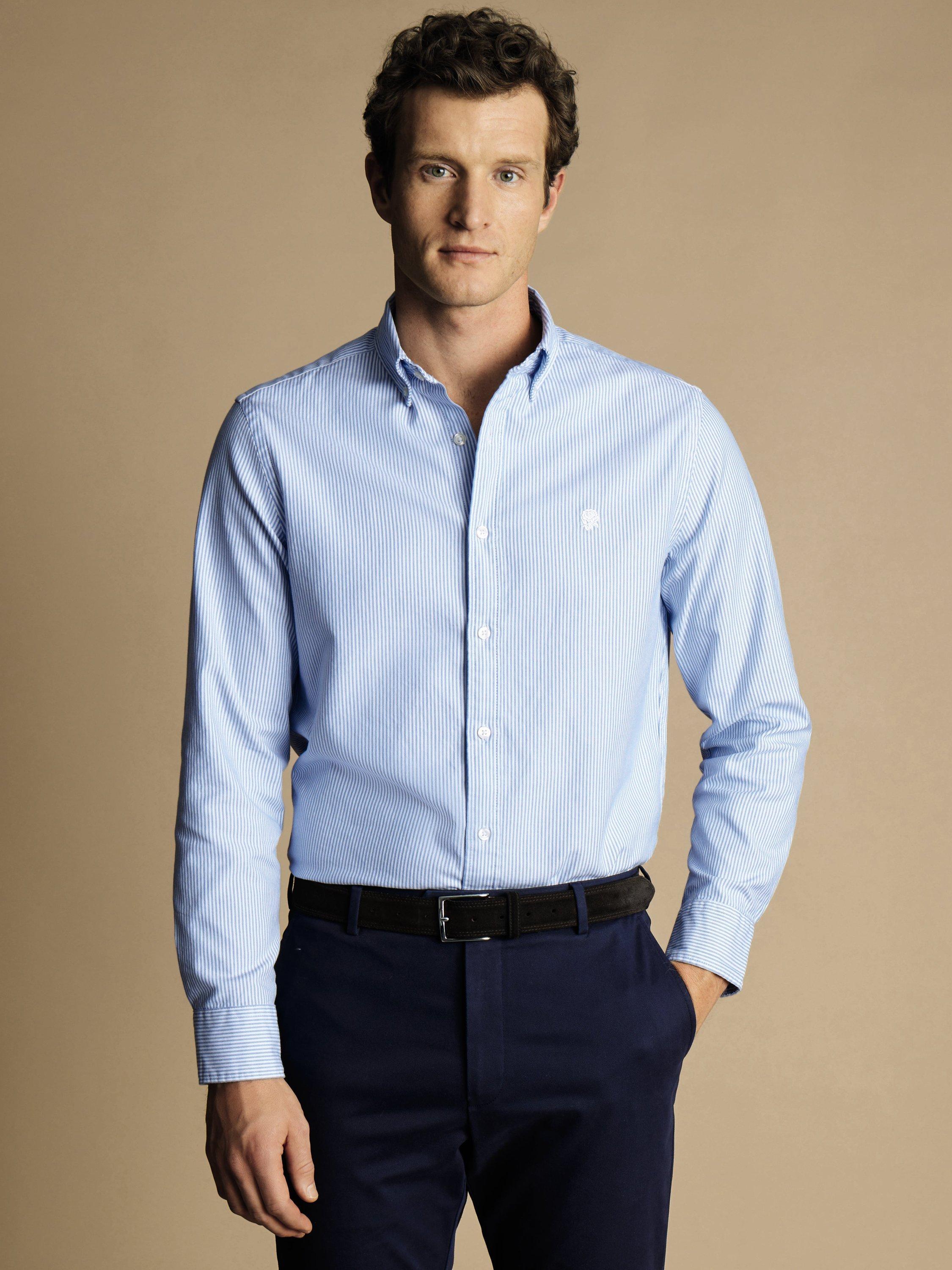 Charles Tyrwhitt England Rugby Cotton Slim Fit Stripe Oxford Shirt, Blue/White