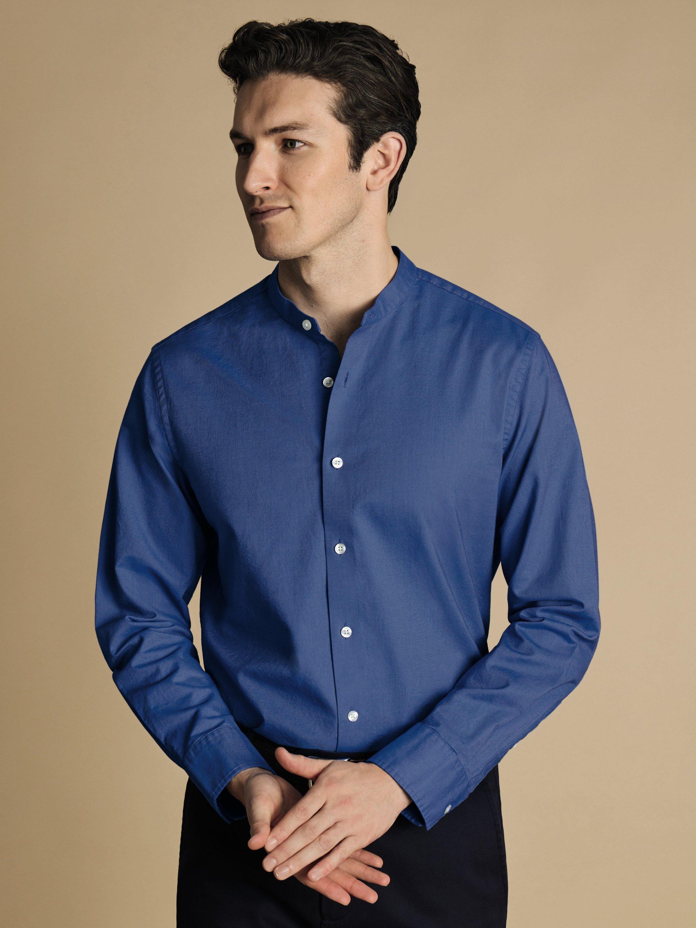 Charles Tyrwhitt Slim Fit Collarless Cotton Shirt, Ocean Blue