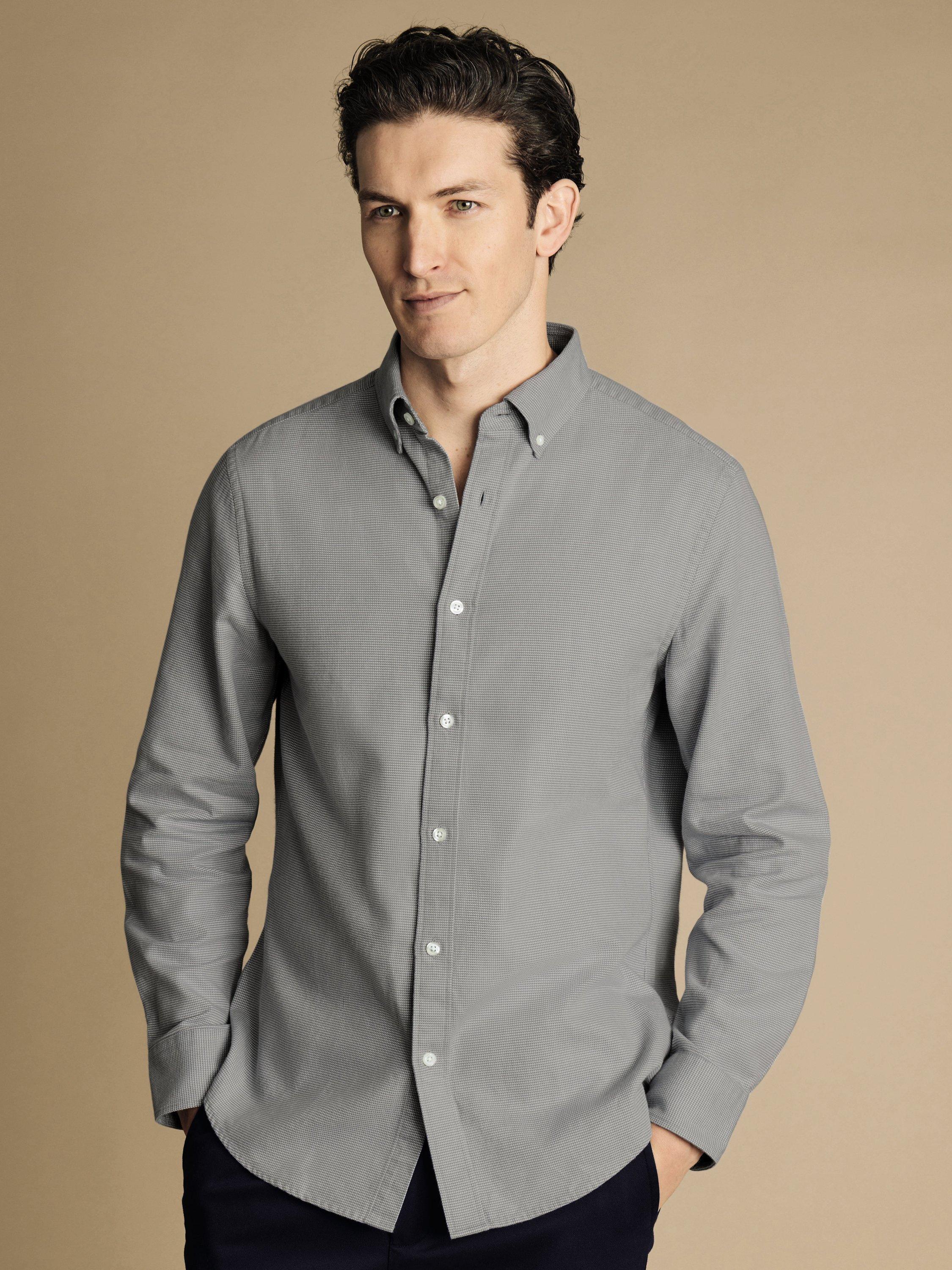 Charles Tyrwhitt Puppytooth Dobby Flannel Slim Fit Shirt, Light Grey