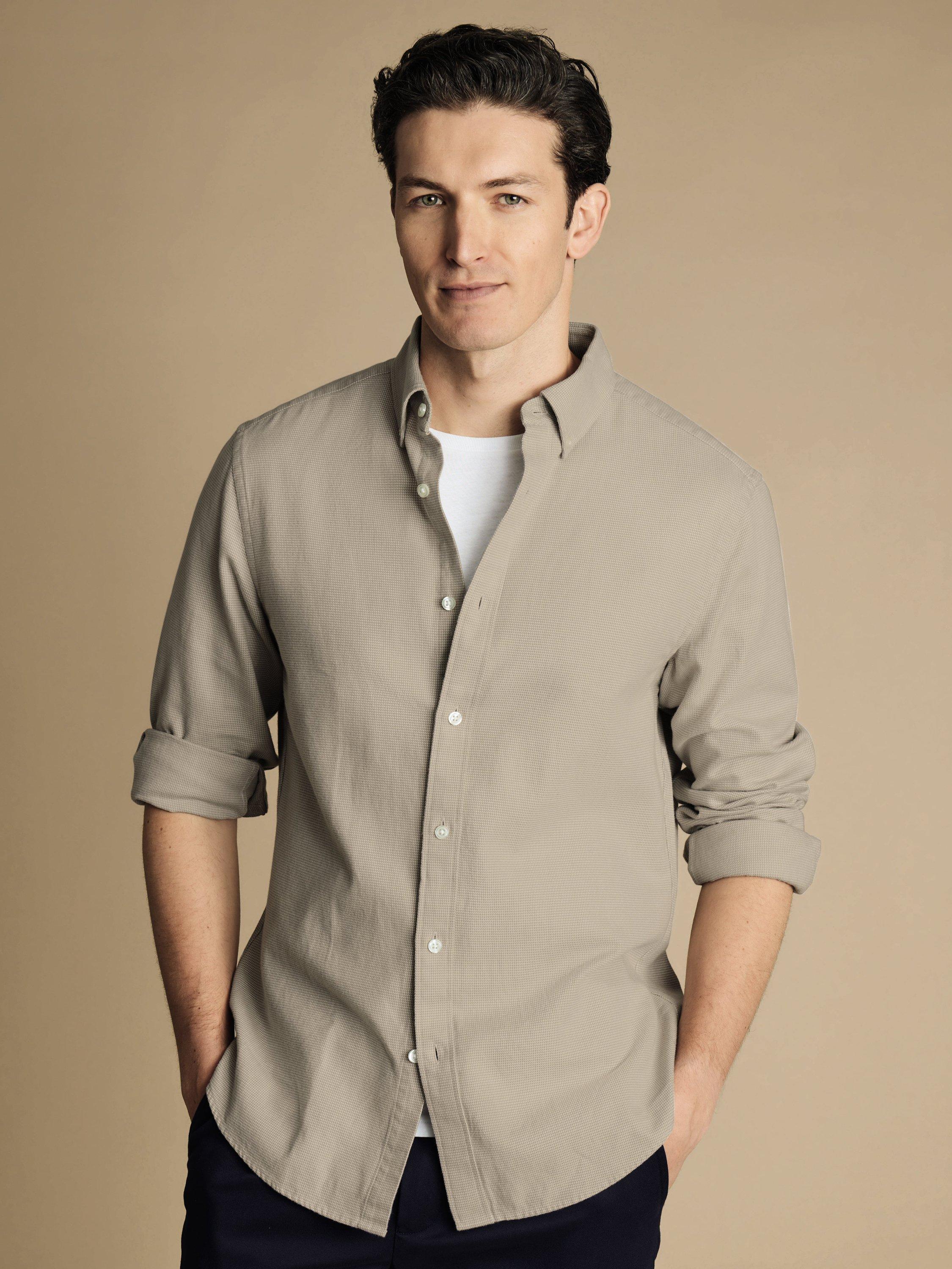 Charles Tyrwhitt Puppytooth Dobby Flannel Slim Fit Shirt, Taupe