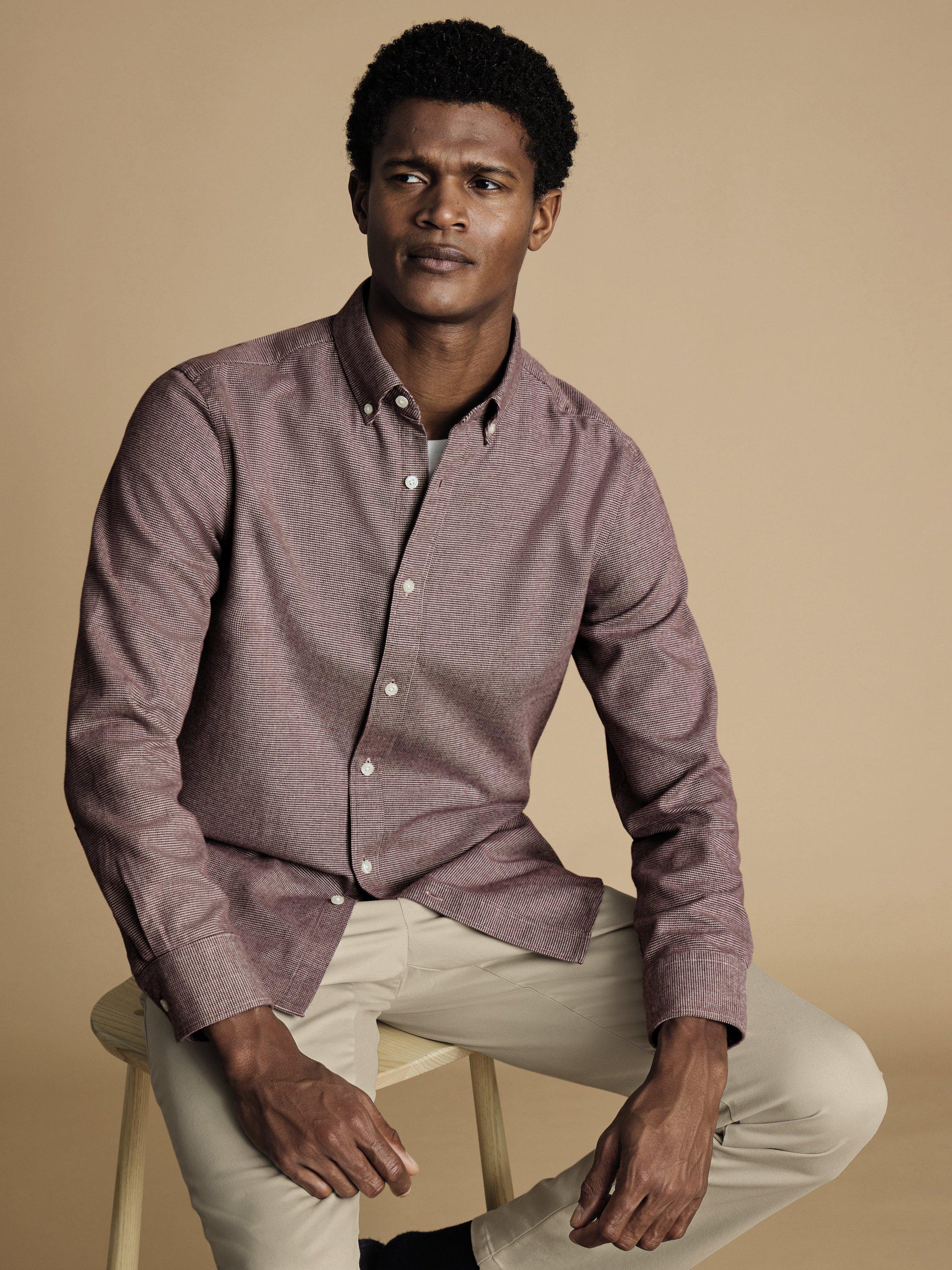 Charles Tyrwhitt Puppytooth Dobby Flannel Slim Fit Shirt, Claret Pink