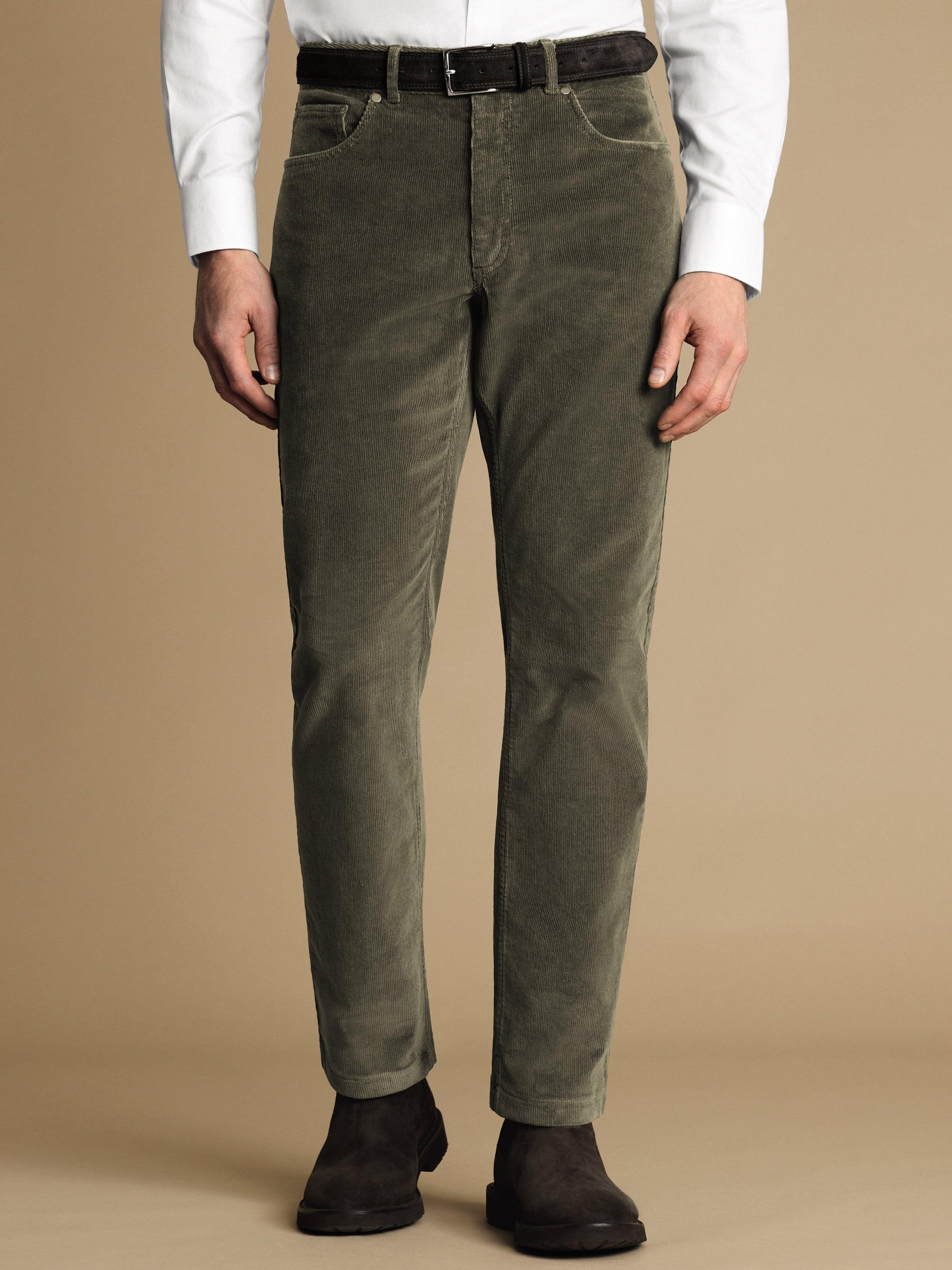 Charles Tyrwhitt Slim Fit Corduroy Trousers, Olive Green