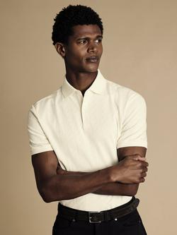 Charles Tyrwhitt Short Sleeve Cotton Blend Polo Shirt, Cream