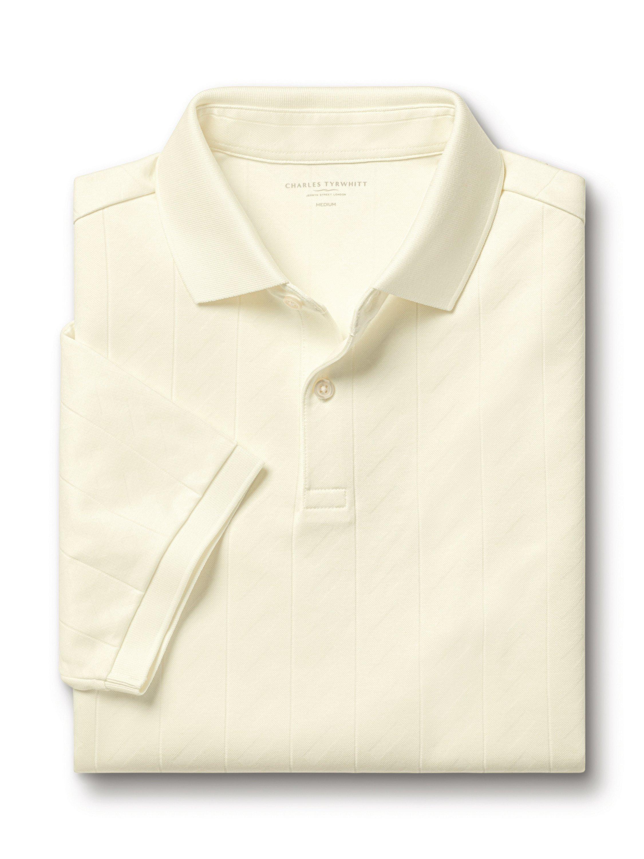 Product image 4 of 5, which shows Charles Tyrwhitt Short Sleeve Cotton Blend Polo Shirt, Cream, S