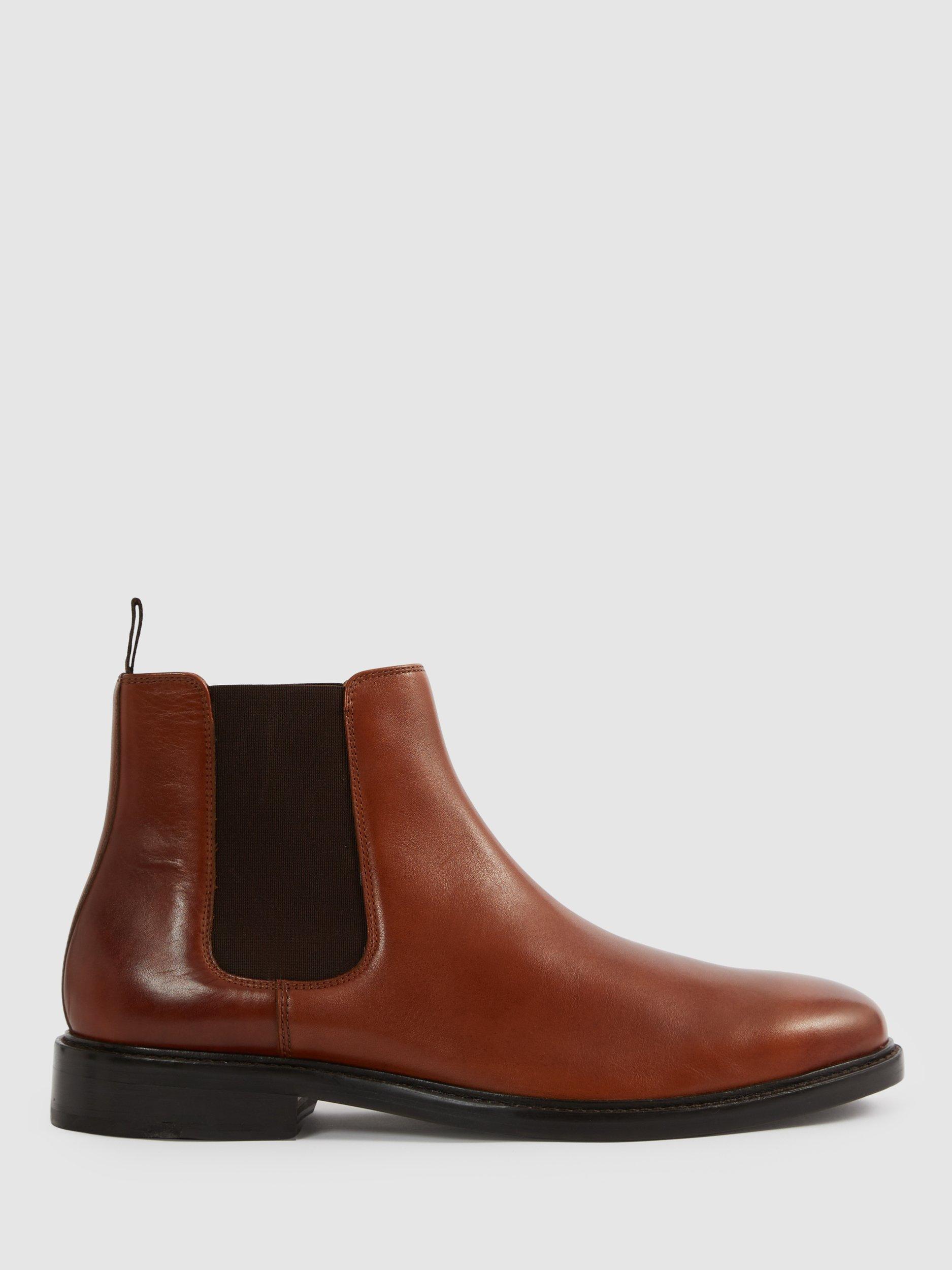 Product image 1 of 4, which shows Reiss Renor Leather Chelsea Boots, Light Tan, 7