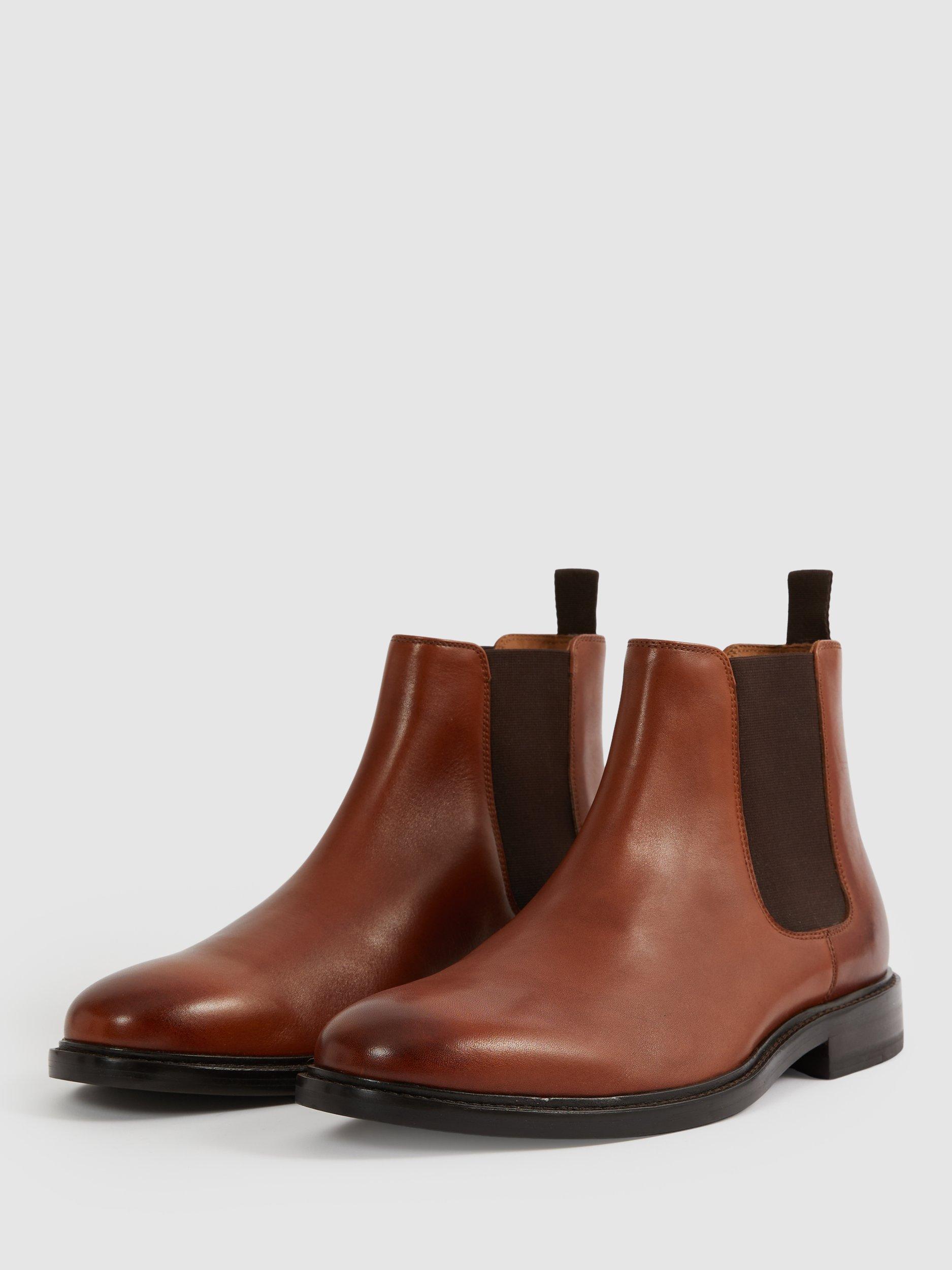 Product image 3 of 4, which shows Reiss Renor Leather Chelsea Boots, Light Tan, 7