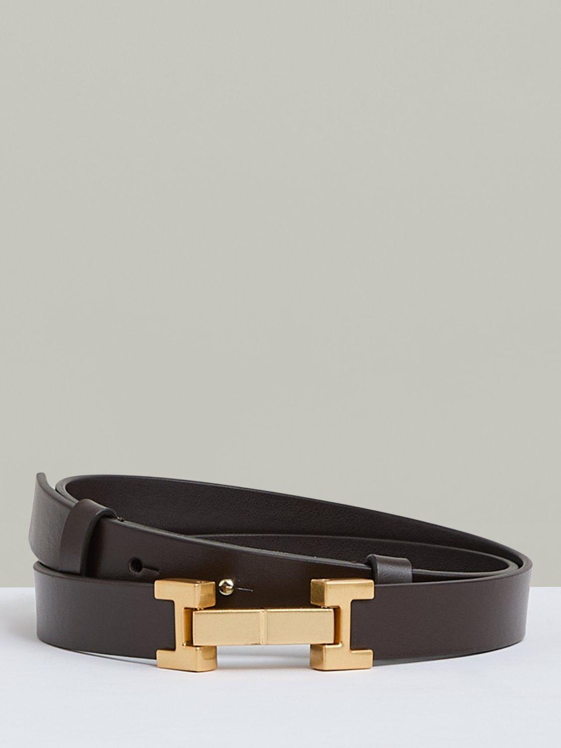 Product image 1 of 3, which shows Reiss Hayley Skinny Leather Belt, Chocolate, S