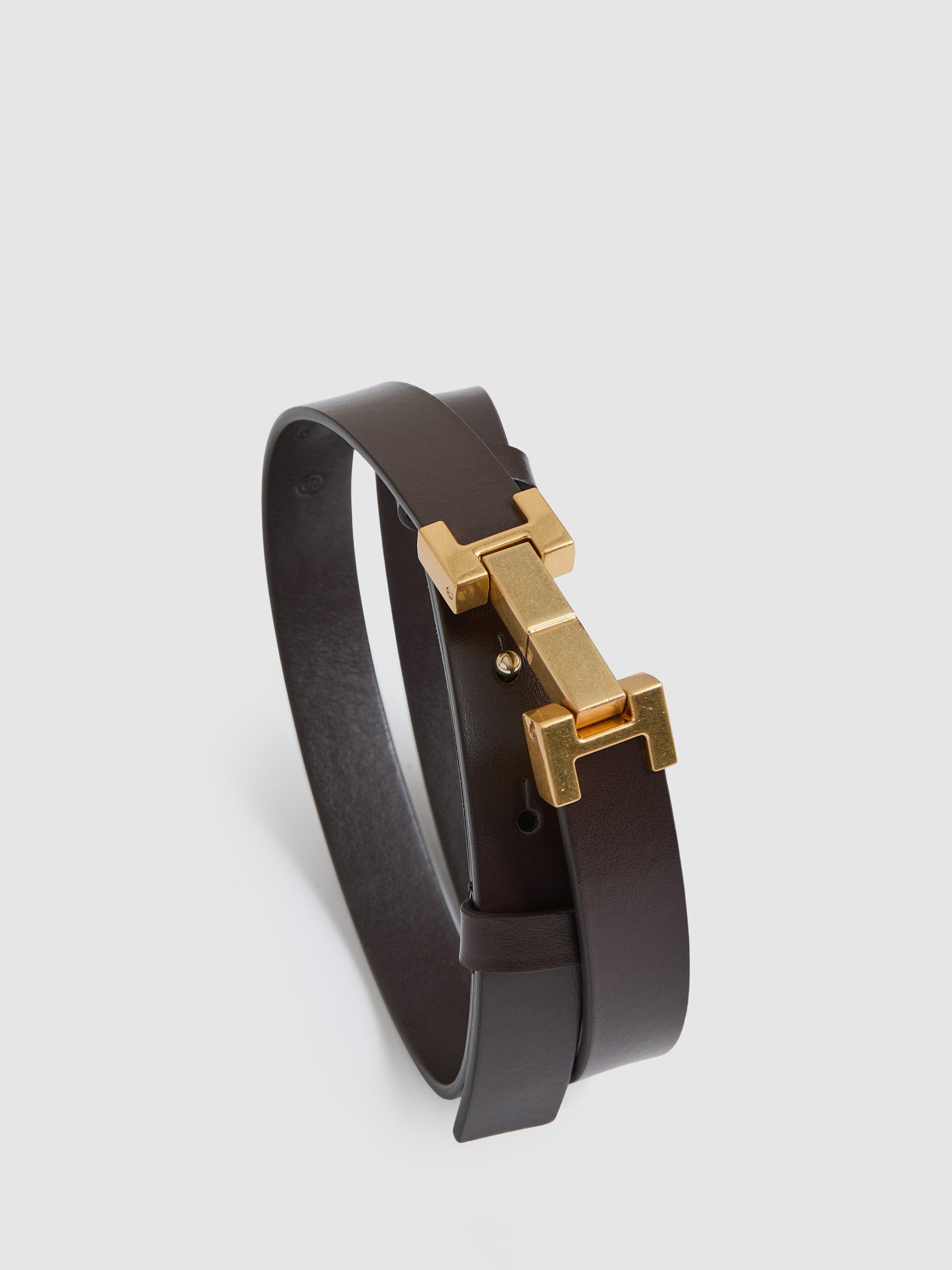 Product image 3 of 3, which shows Reiss Hayley Skinny Leather Belt, Chocolate, S