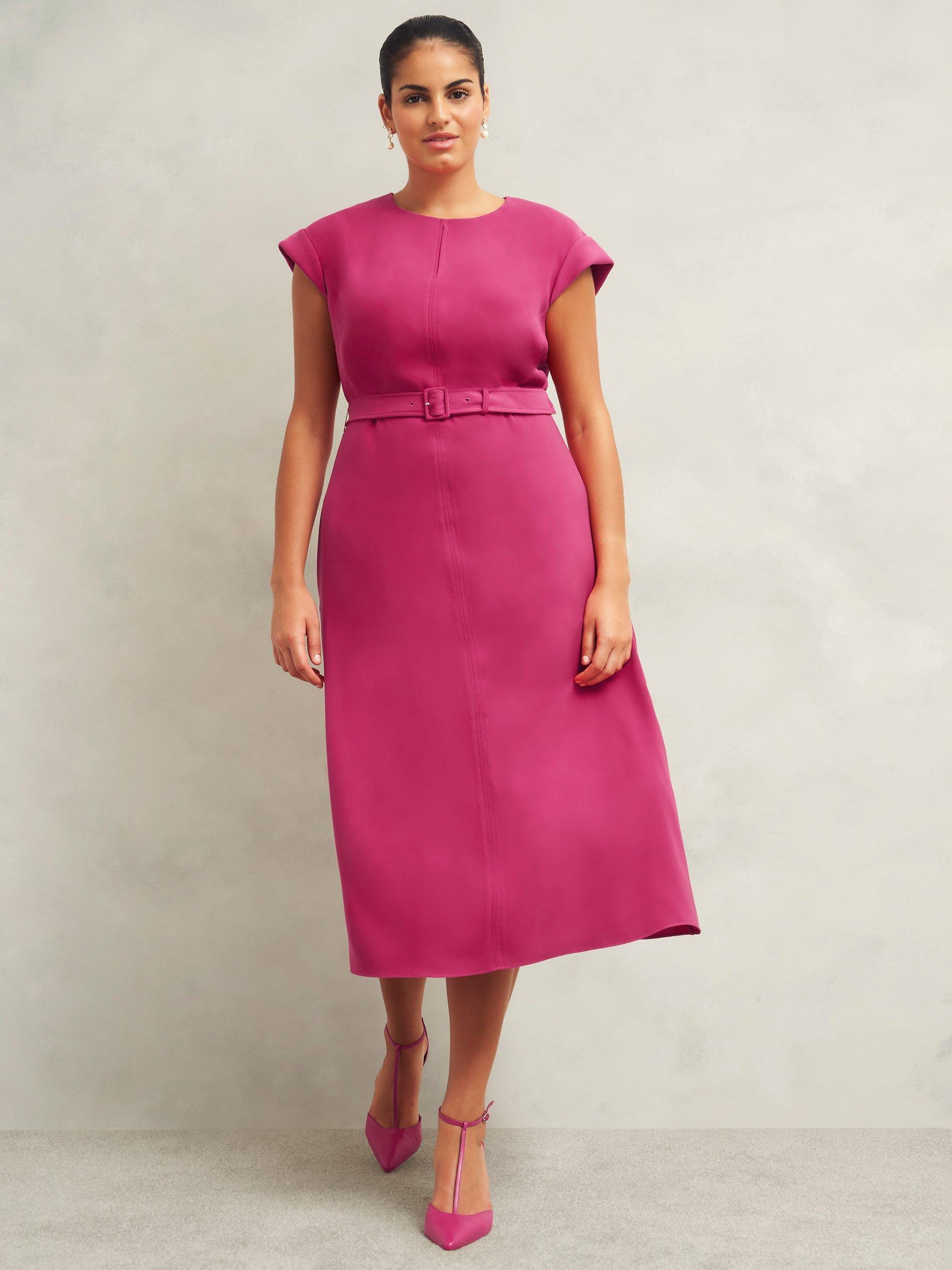 Product image 1 of 6, which shows Hobbs Meera Belted Dress, Pink, 10