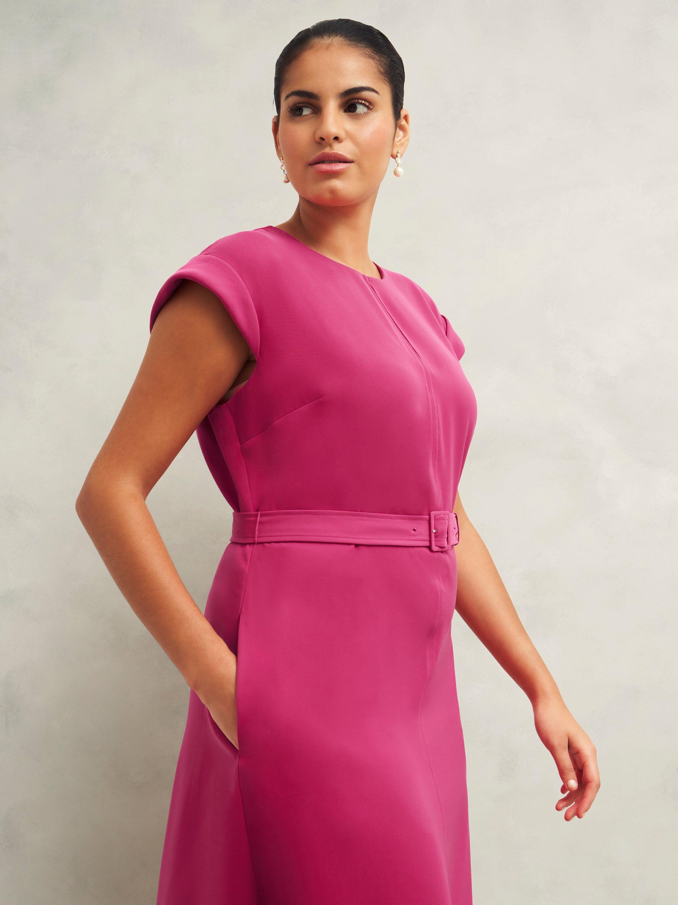 Product image 4 of 6, which shows Hobbs Meera Belted Dress, Pink, 10