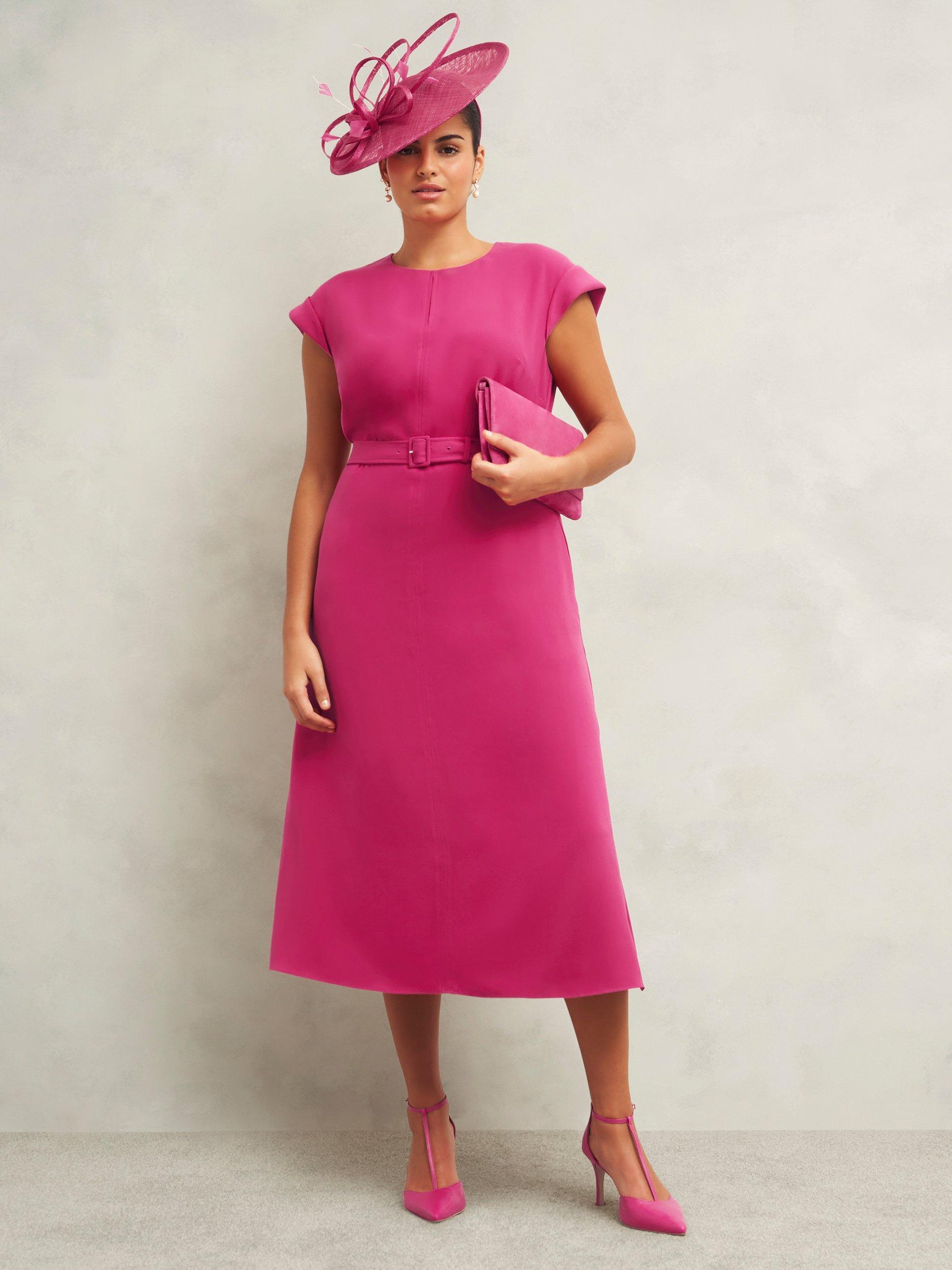 Product image 5 of 6, which shows Hobbs Meera Belted Dress, Pink, 10