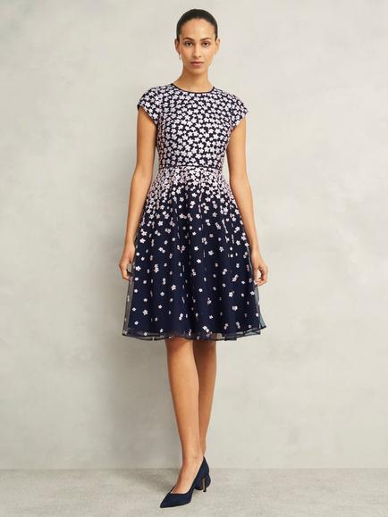 Hobbs Petite Betty Floral Dress, Midnight Pink, Midnight Pink