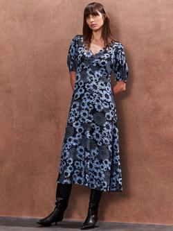 Ro&Zo Daisy Print Ruched Front Dress, Blue/Black, Blue/Black