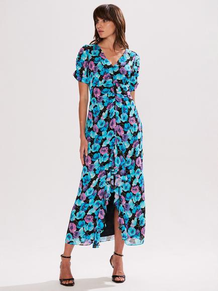 Ro&Zo Floral Frill Midi Dress, Blue, Blue