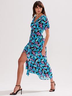 Ro&Zo Floral Frill Midi Dress, Blue - view 2, Blue
