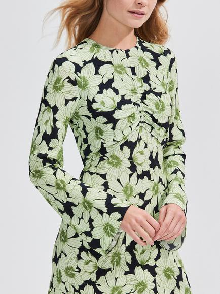 Ro&Zo Floral Fluted Sleeve Dress, Green/Multi - view 2, Green/Multi