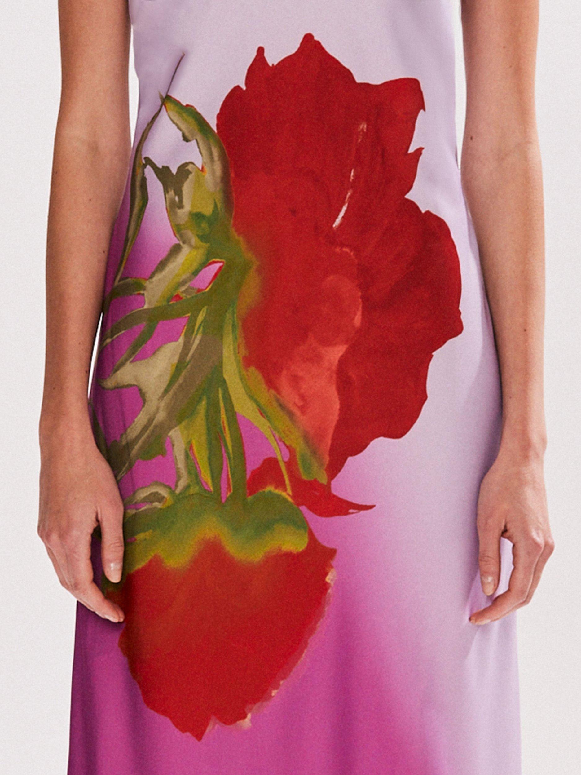 Product image 3 of 4, which shows Ro&Zo Margot Rose Print Halterneck Dress, Pink, 16