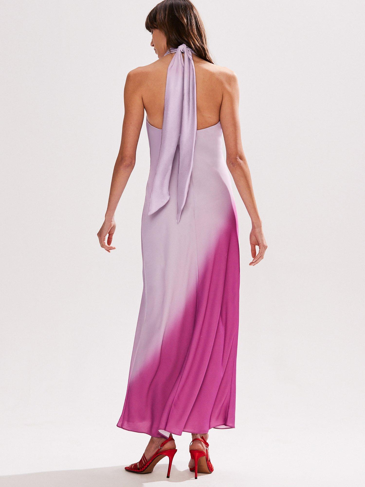 Product image 4 of 4, which shows Ro&Zo Margot Rose Print Halterneck Dress, Pink, 16