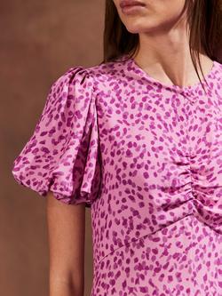 Ro&Zo Petite Print Puff Sleeve Midi Dress, Pink - view 2, Pink