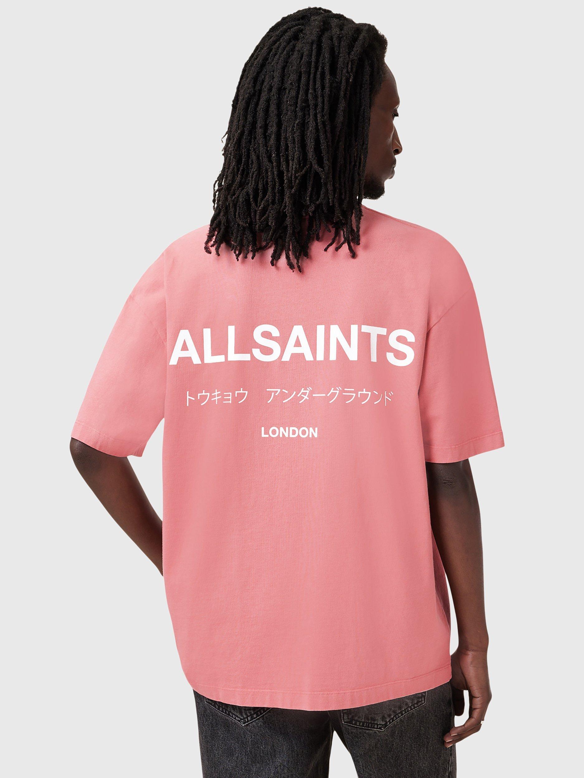 Product image 2 of 7, which shows AllSaints Underground Organic Cotton Loose Fit Short Sleeve Logo T-Shirt, Mid Pink, S