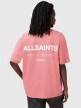 AllSaints Underground Organic Cotton Loose Fit Short Sleeve Logo T-Shirt, Mid Green