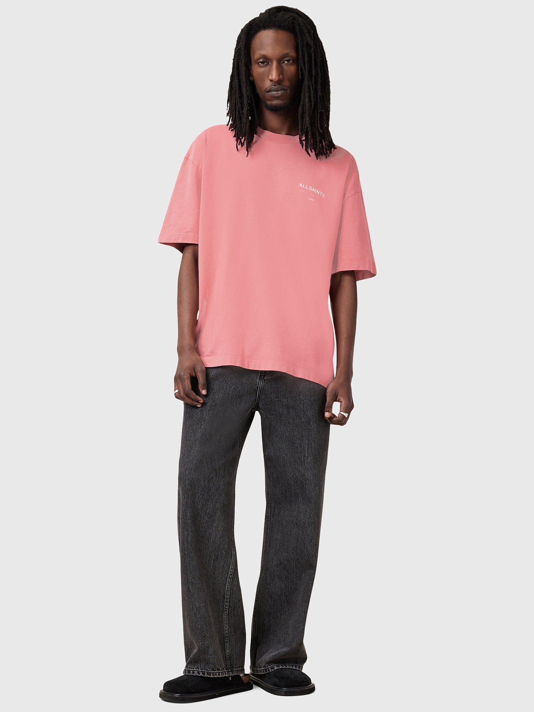 Product image 3 of 7, which shows AllSaints Underground Organic Cotton Loose Fit Short Sleeve Logo T-Shirt, Mid Pink, S