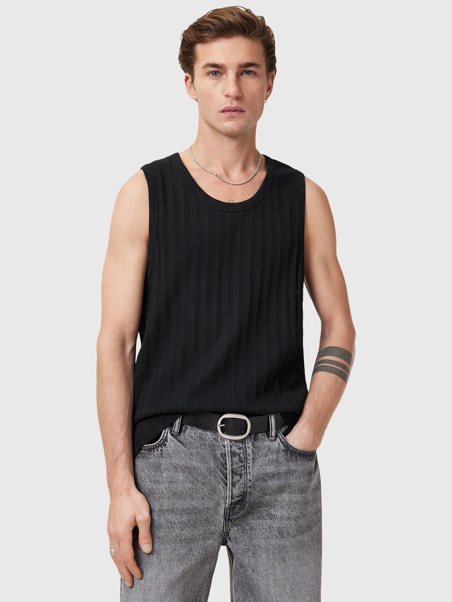 Product image 1 of 8, which shows AllSaints Denver Organic Cotton Ribbed Vest, Black, S
