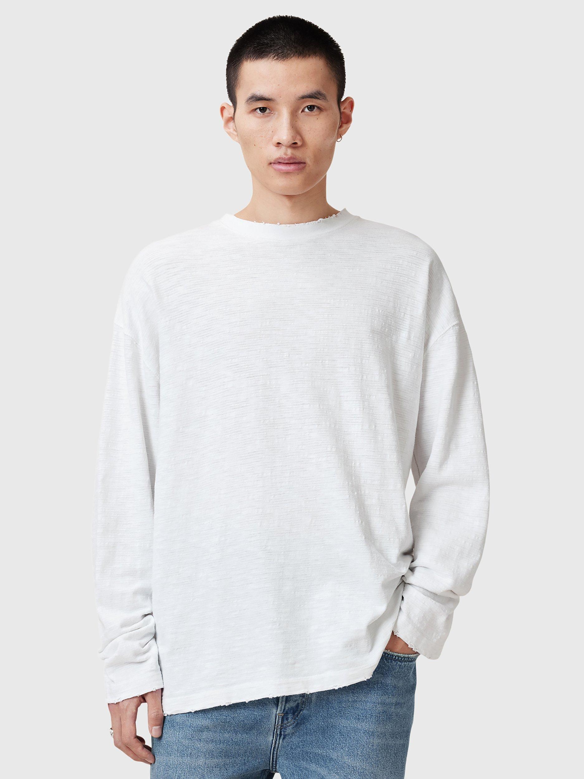 Product image 1 of 8, which shows AllSaints Foster Organic Cotton Long Sleeve Tee, White Natural, XS