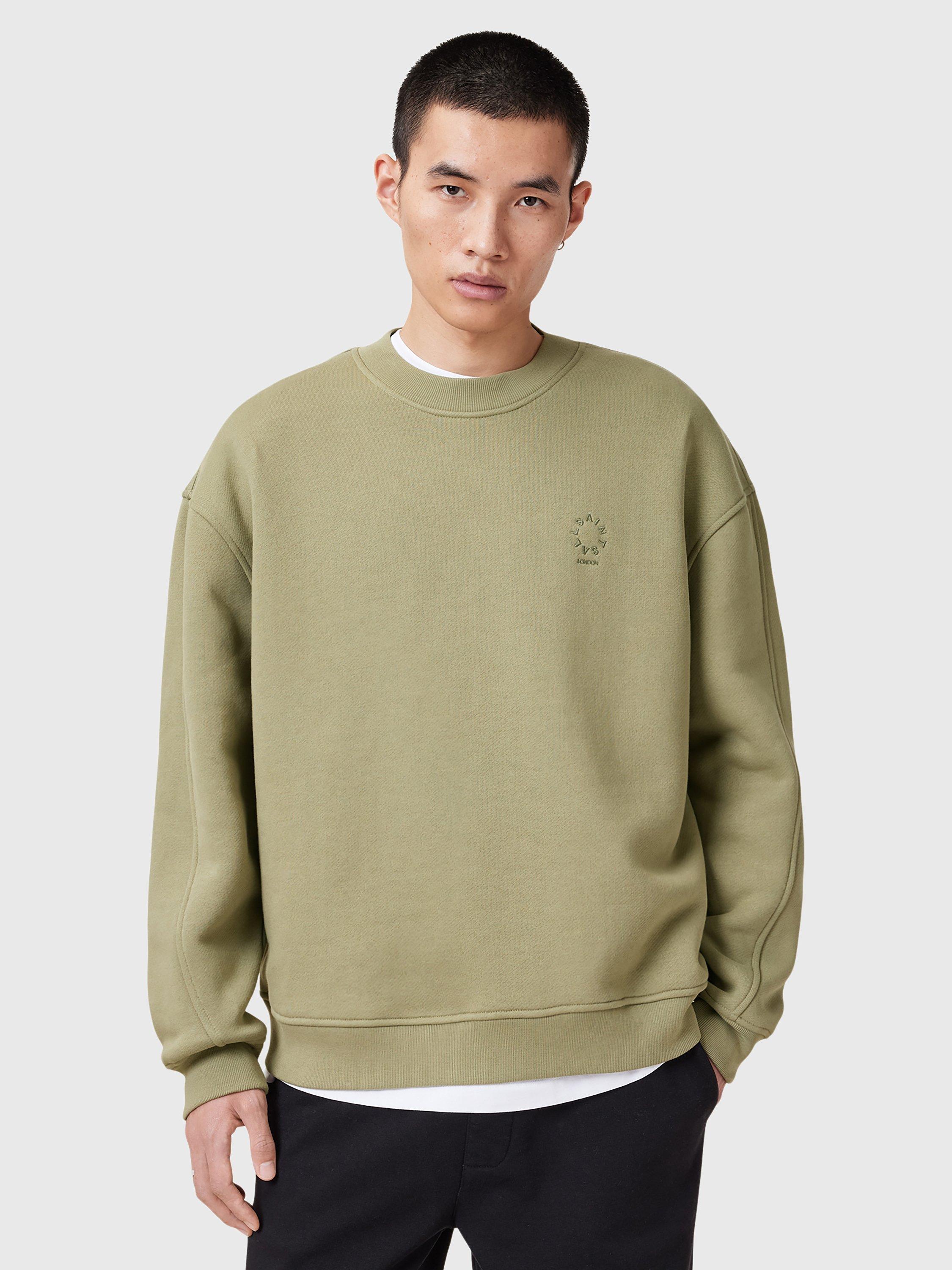 AllSaints Haven Organic Cotton Oversized Crew Sweatshirt, Mid Green
