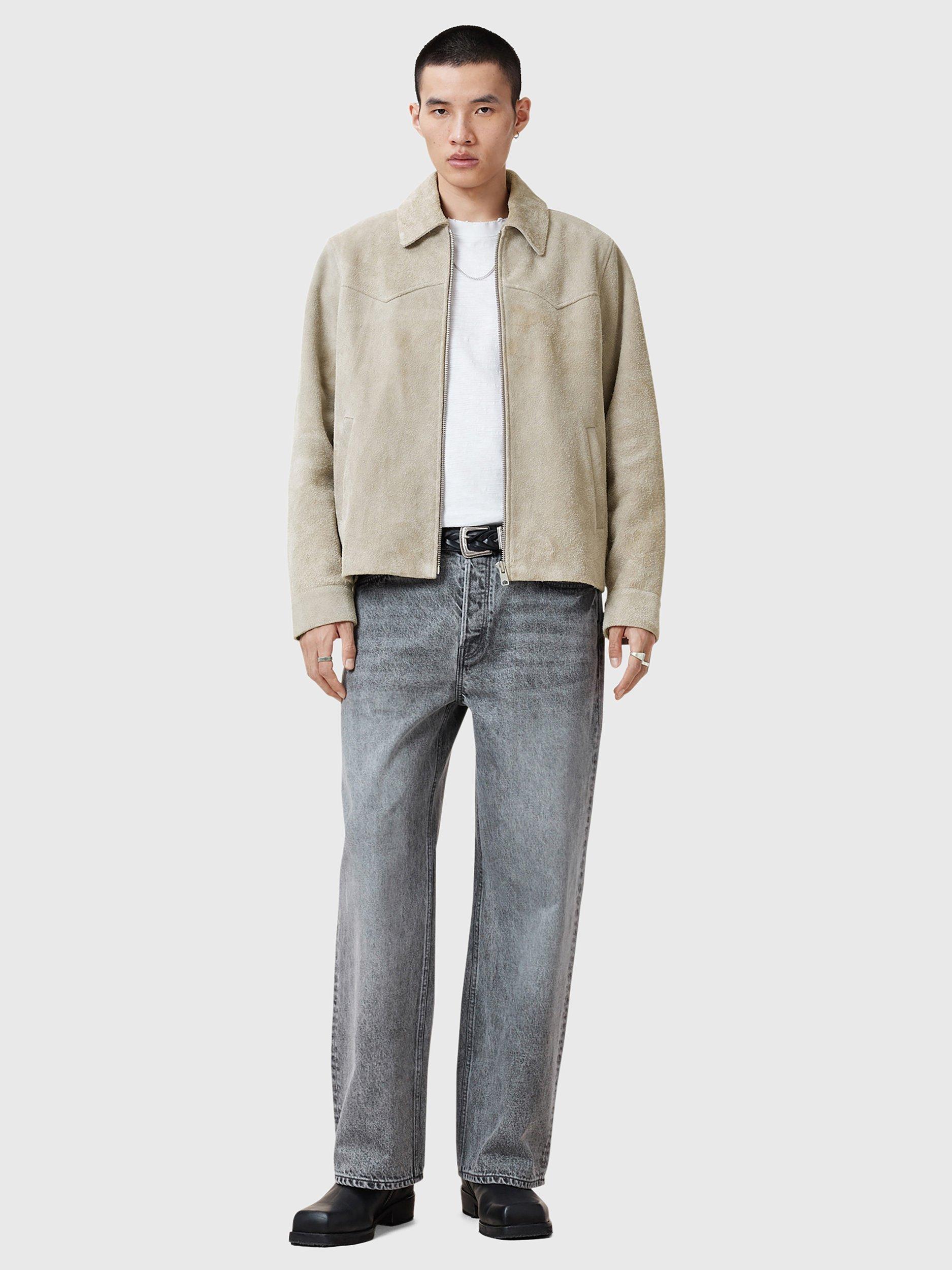 Product image 4 of 9, which shows AllSaints Tacoma Suede Jacket, Natural Oatmeal, S