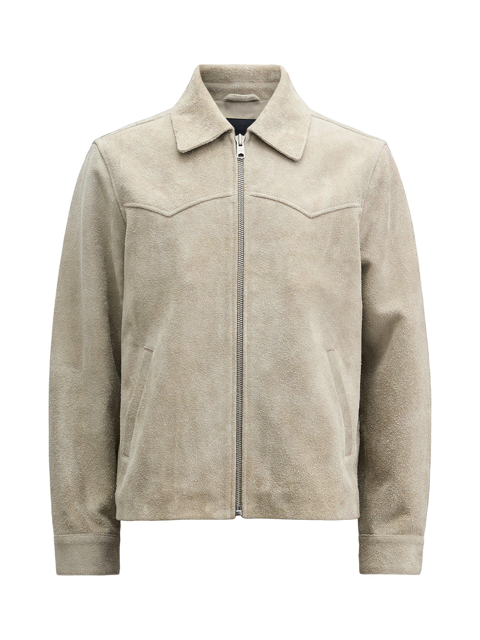 Product image 5 of 9, which shows AllSaints Tacoma Suede Jacket, Natural Oatmeal, S
