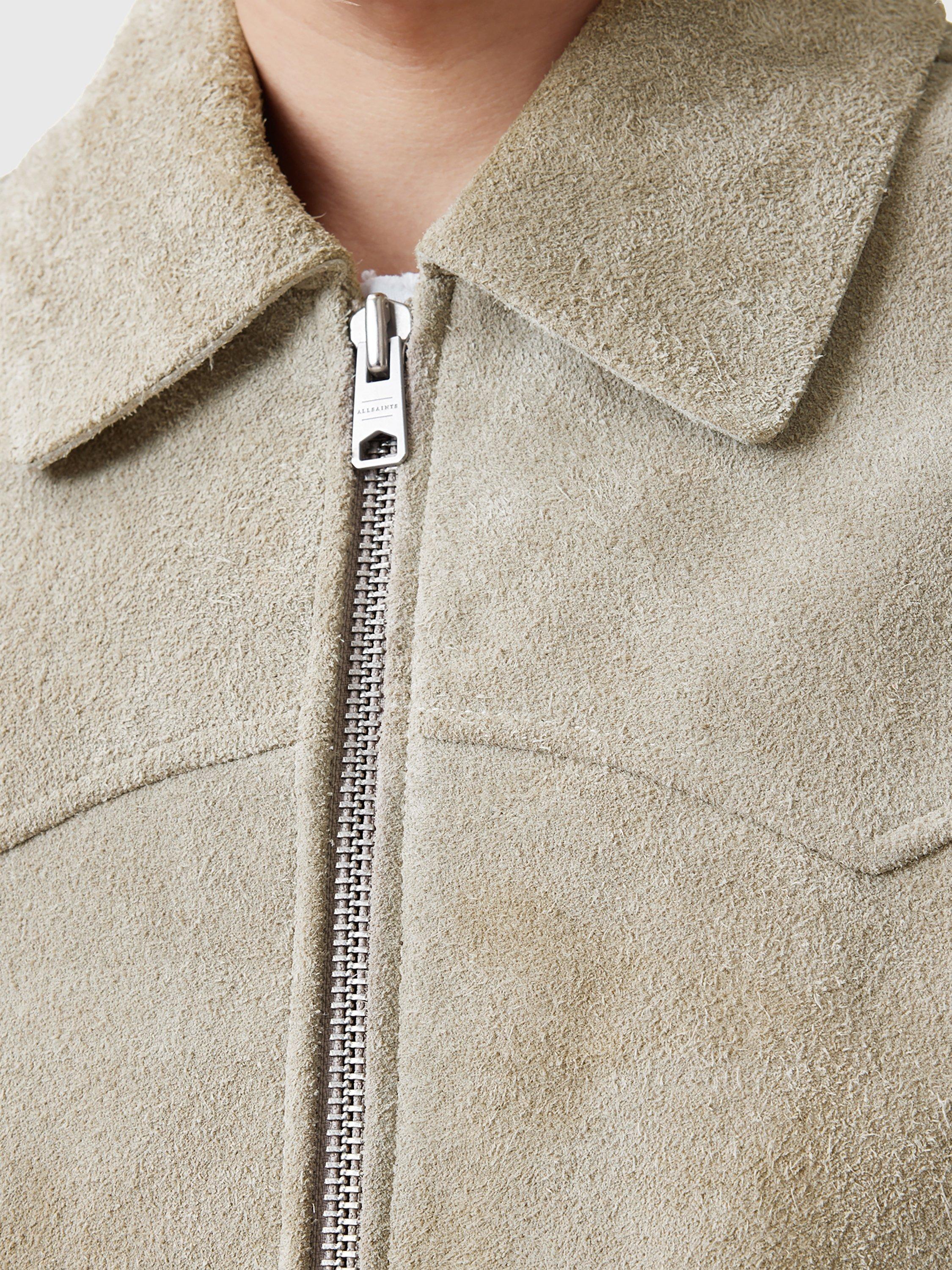 Product image 6 of 9, which shows AllSaints Tacoma Suede Jacket, Natural Oatmeal, S