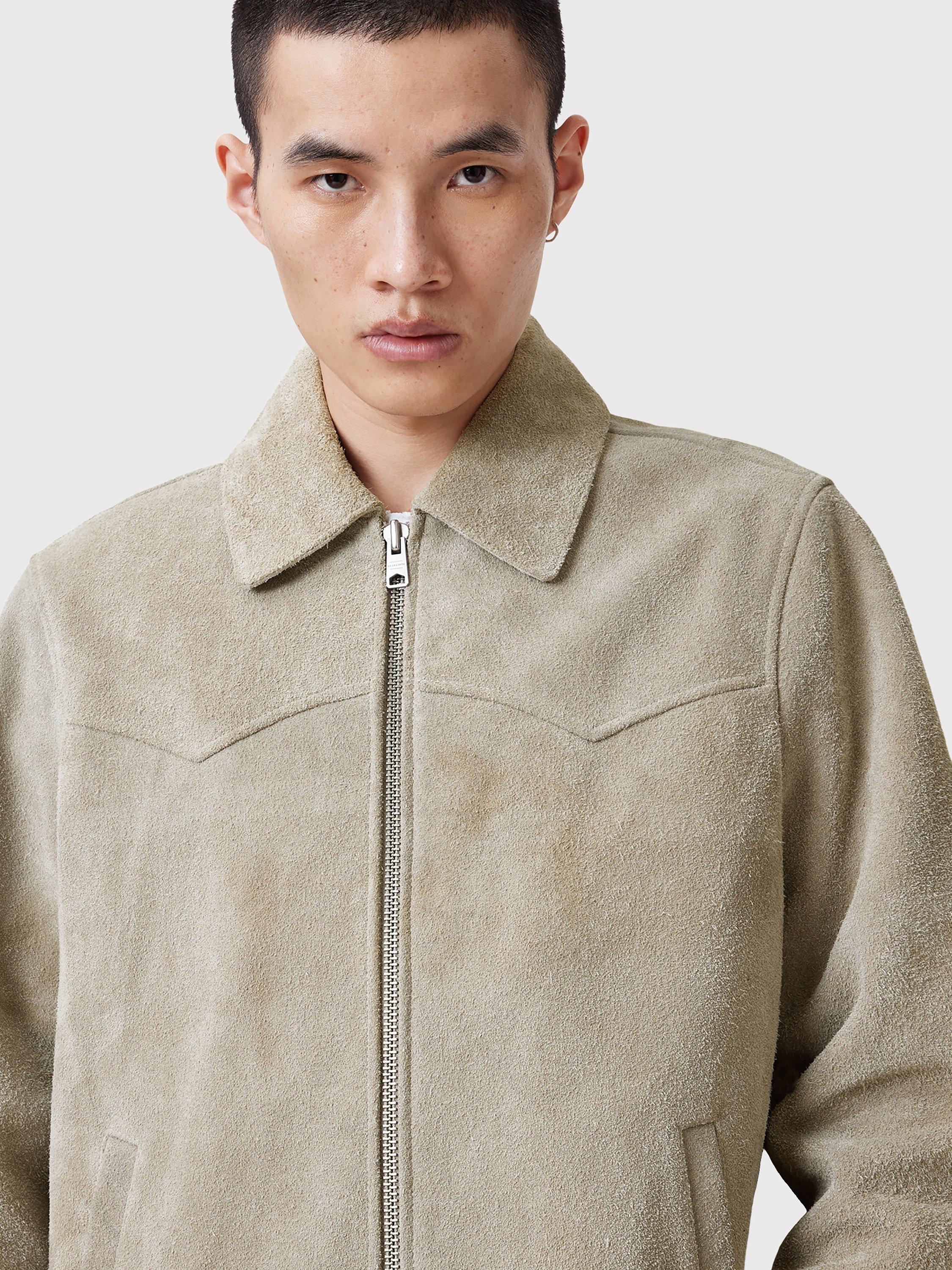 Product image 7 of 9, which shows AllSaints Tacoma Suede Jacket, Natural Oatmeal, S