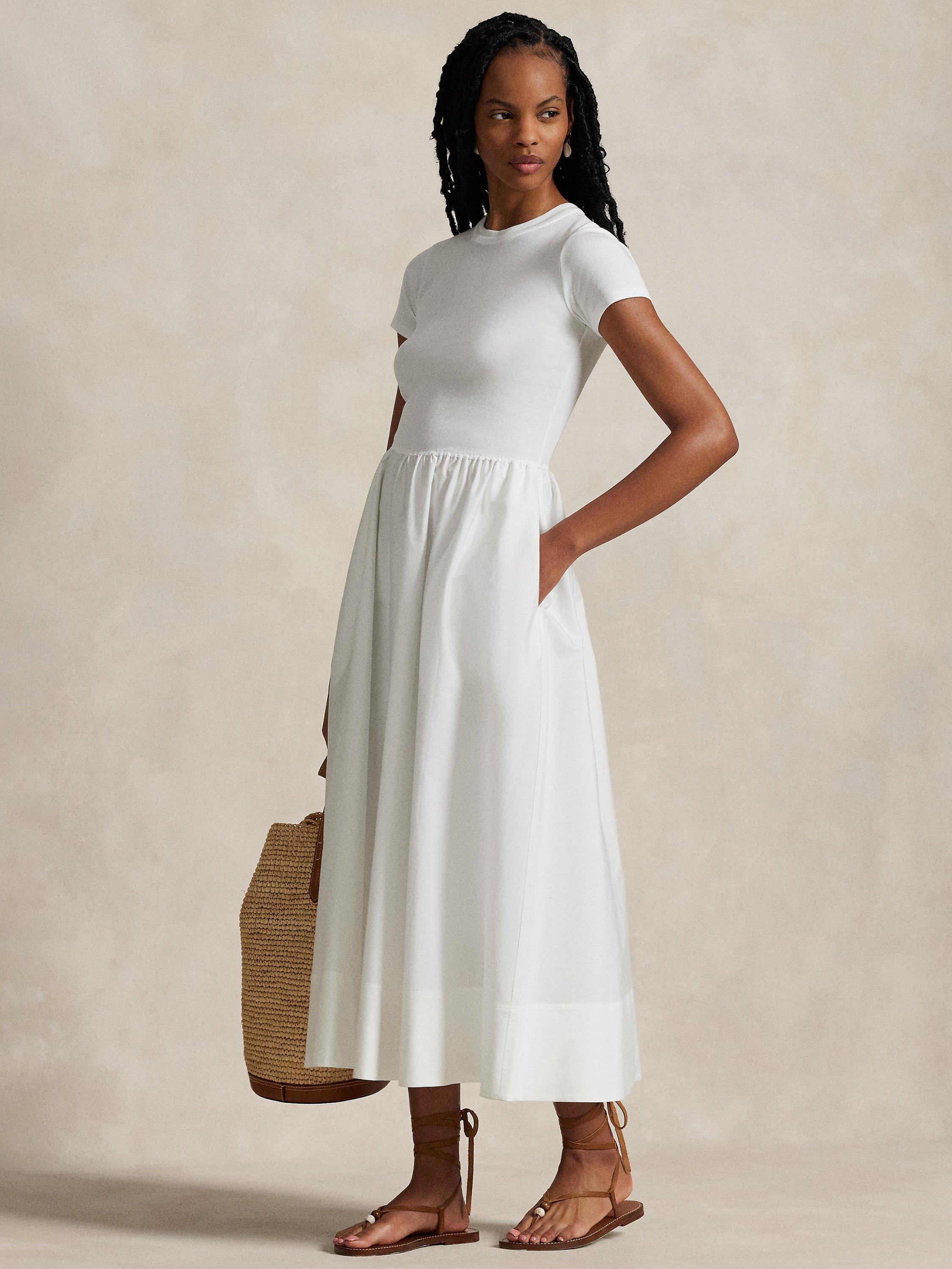 Product image 1 of 4, which shows Polo Ralph Lauren Knit A-Line Dress, White, XS
