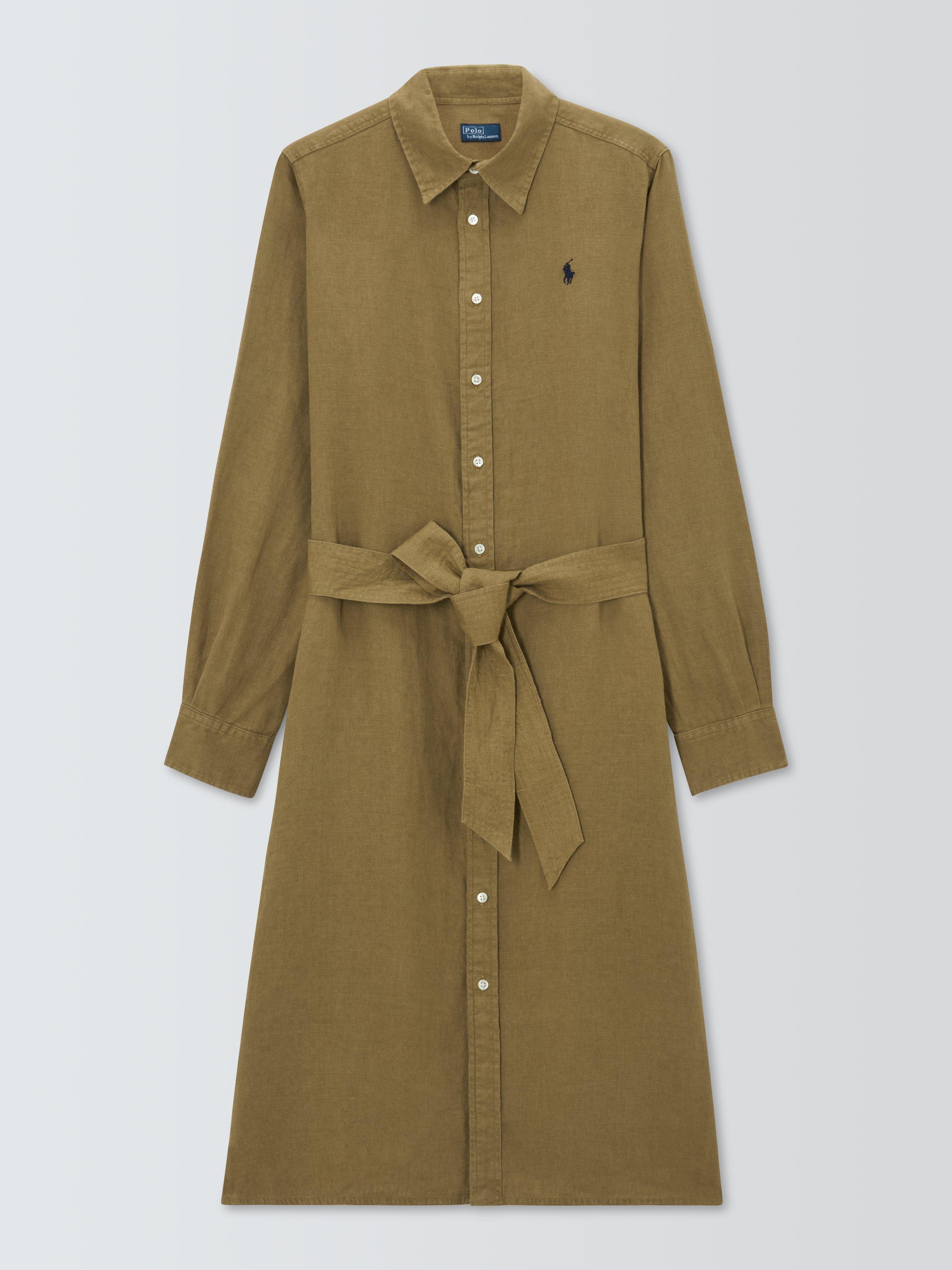 Polo Ralph Lauren Logo Pure Linen Shirt Dress, Brown
