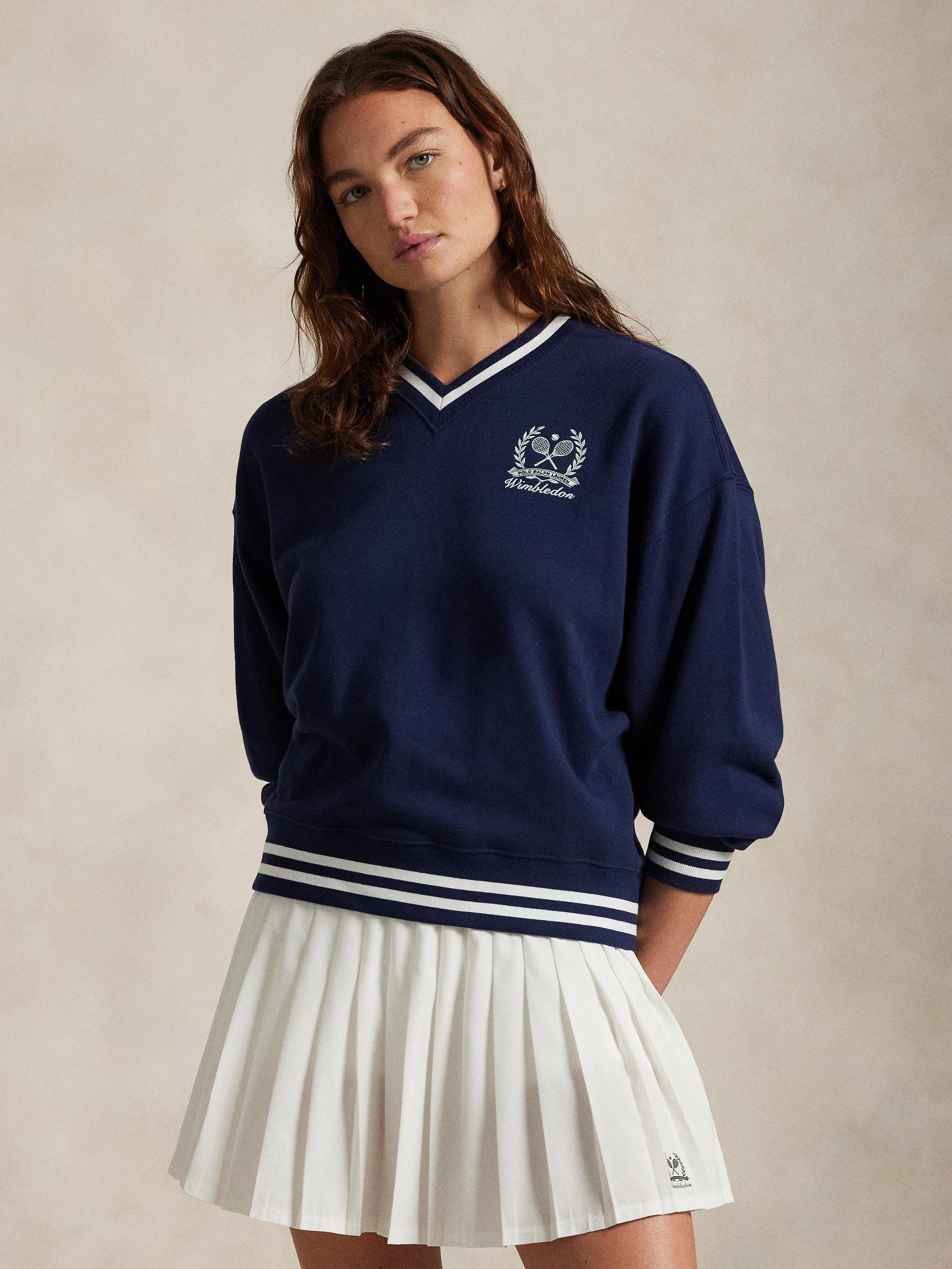 Product image 2 of 4, which shows Polo Ralph Lauren Wimbledon 2025 French Terry V-Neck Sweatshirt, Navy/White, XS