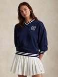 Polo Ralph Lauren Wimbledon 2025 French Terry V-Neck Sweatshirt, Navy/White