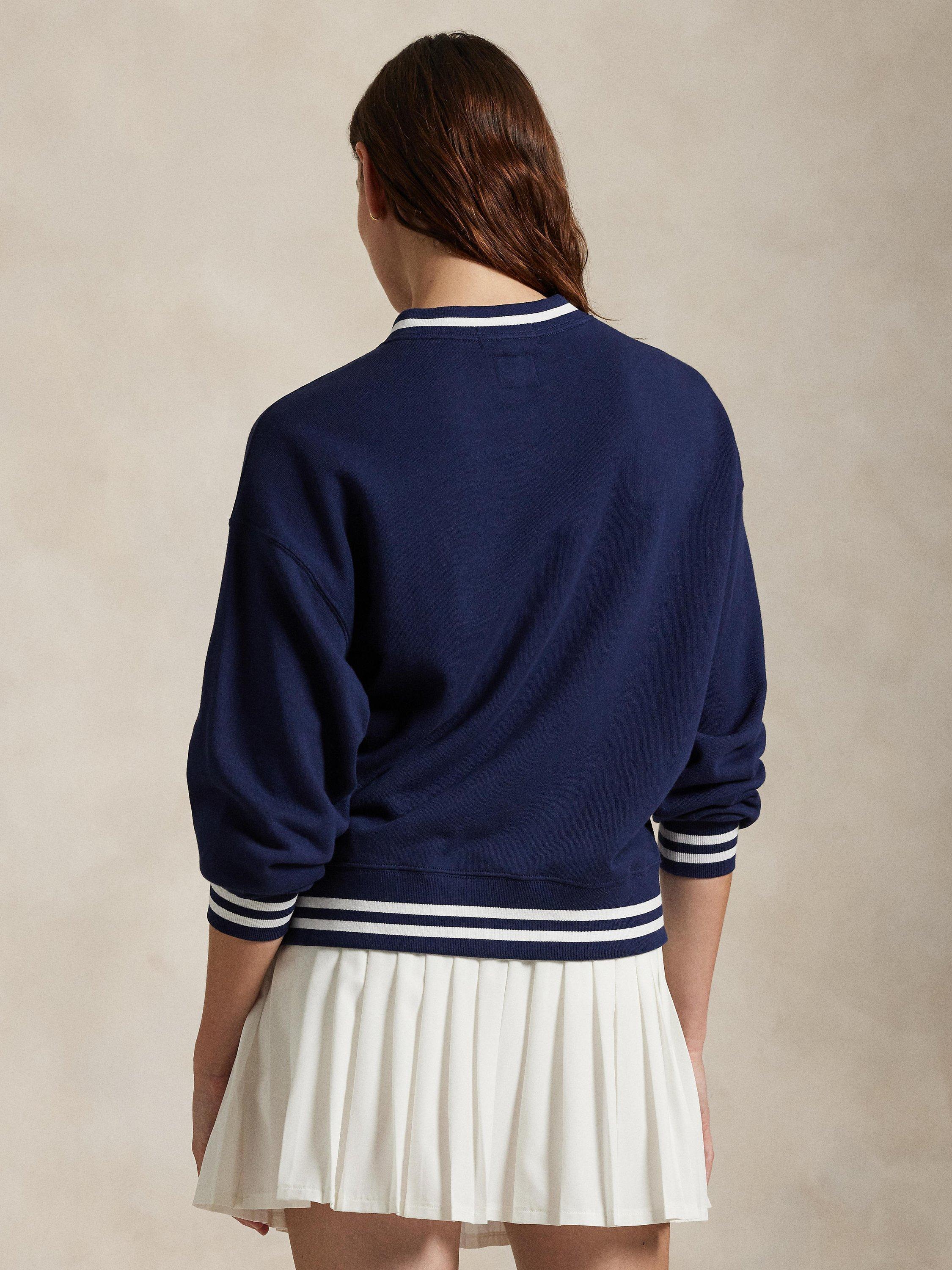 Product image 4 of 4, which shows Polo Ralph Lauren Wimbledon 2025 French Terry V-Neck Sweatshirt, Navy/White, XS