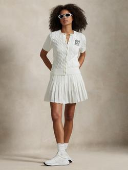 Polo Ralph Lauren Wimbledon 2025 Cable Knit Short Sleeve Cardigan, Ceramic White, Ceramic White