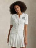 Polo Ralph Lauren Wimbledon 2025 Cable Knit Short Sleeve Cardigan, Ceramic White
