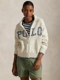 Polo Ralph Lauren Intarsia Logo Zip Cardigan, Cream/Blue Multi