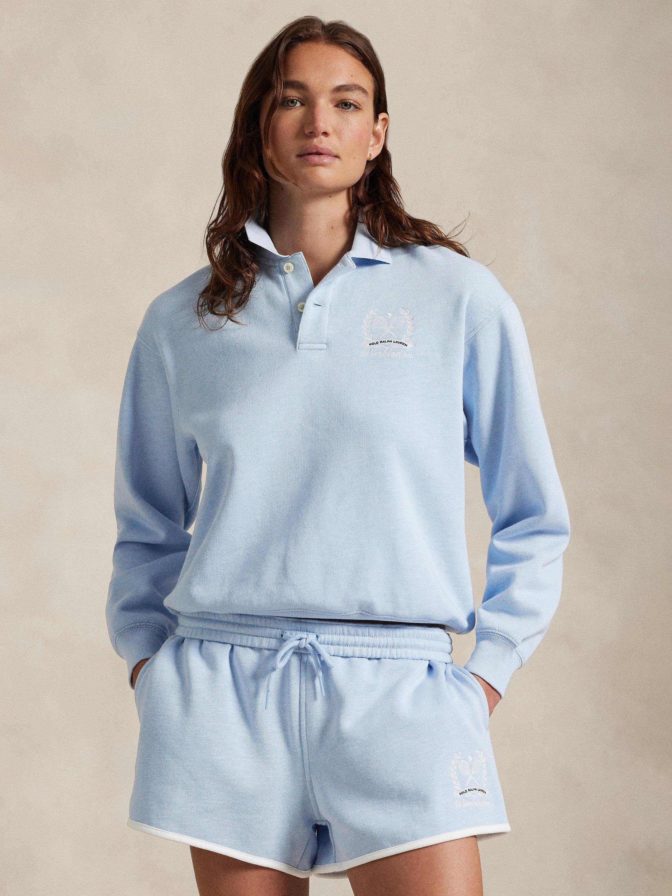 Product image 2 of 4, which shows Polo Ralph Lauren Wimbledon 2025 French Terry Button Neck Sweatshirt, Light Blue, XS