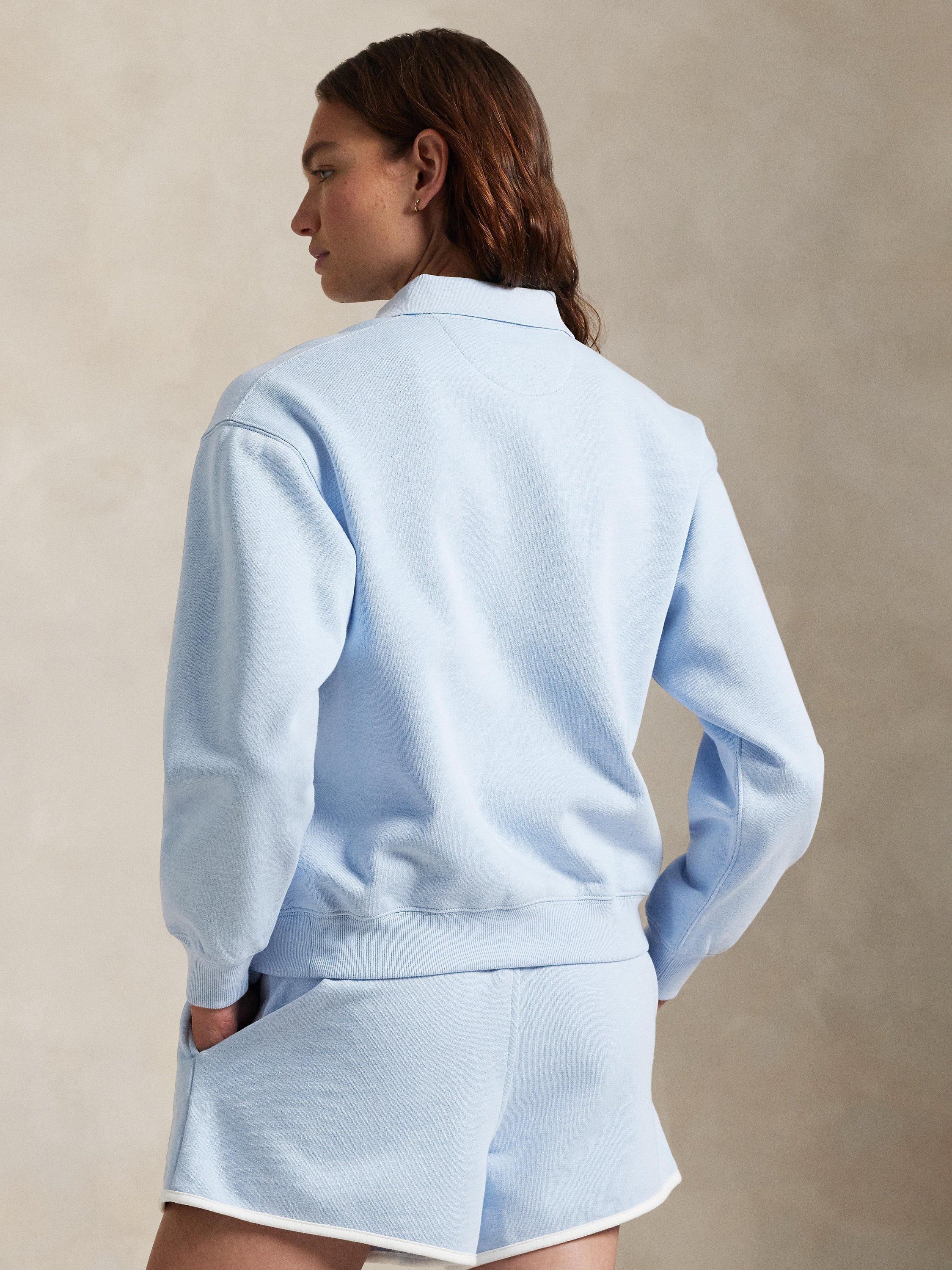 Product image 4 of 4, which shows Polo Ralph Lauren Wimbledon 2025 French Terry Button Neck Sweatshirt, Light Blue, XS