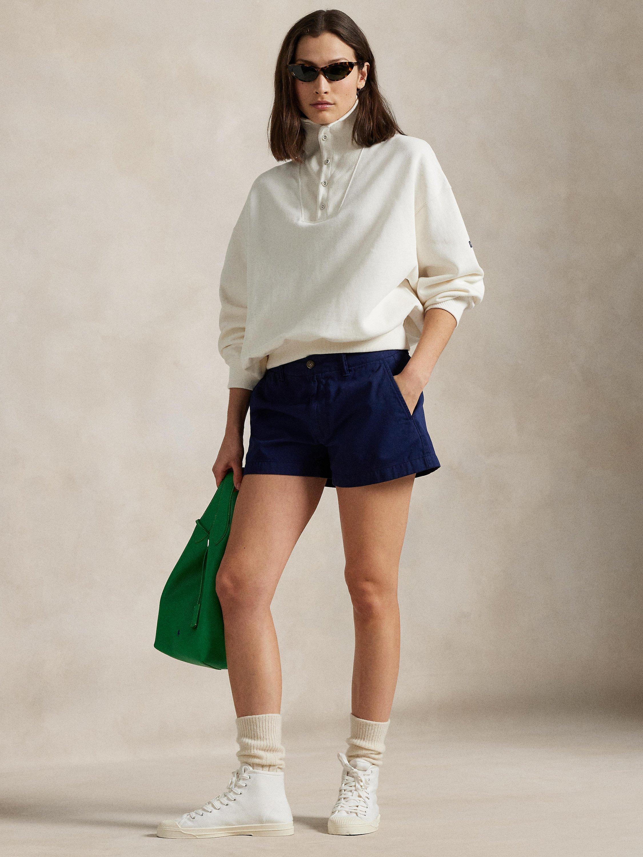 Polo Ralph Lauren Buttoned-Placket Fleece Mockneck Jumper, Off White