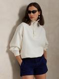 Polo Ralph Lauren Buttoned-Placket Fleece Mockneck Jumper, Off White