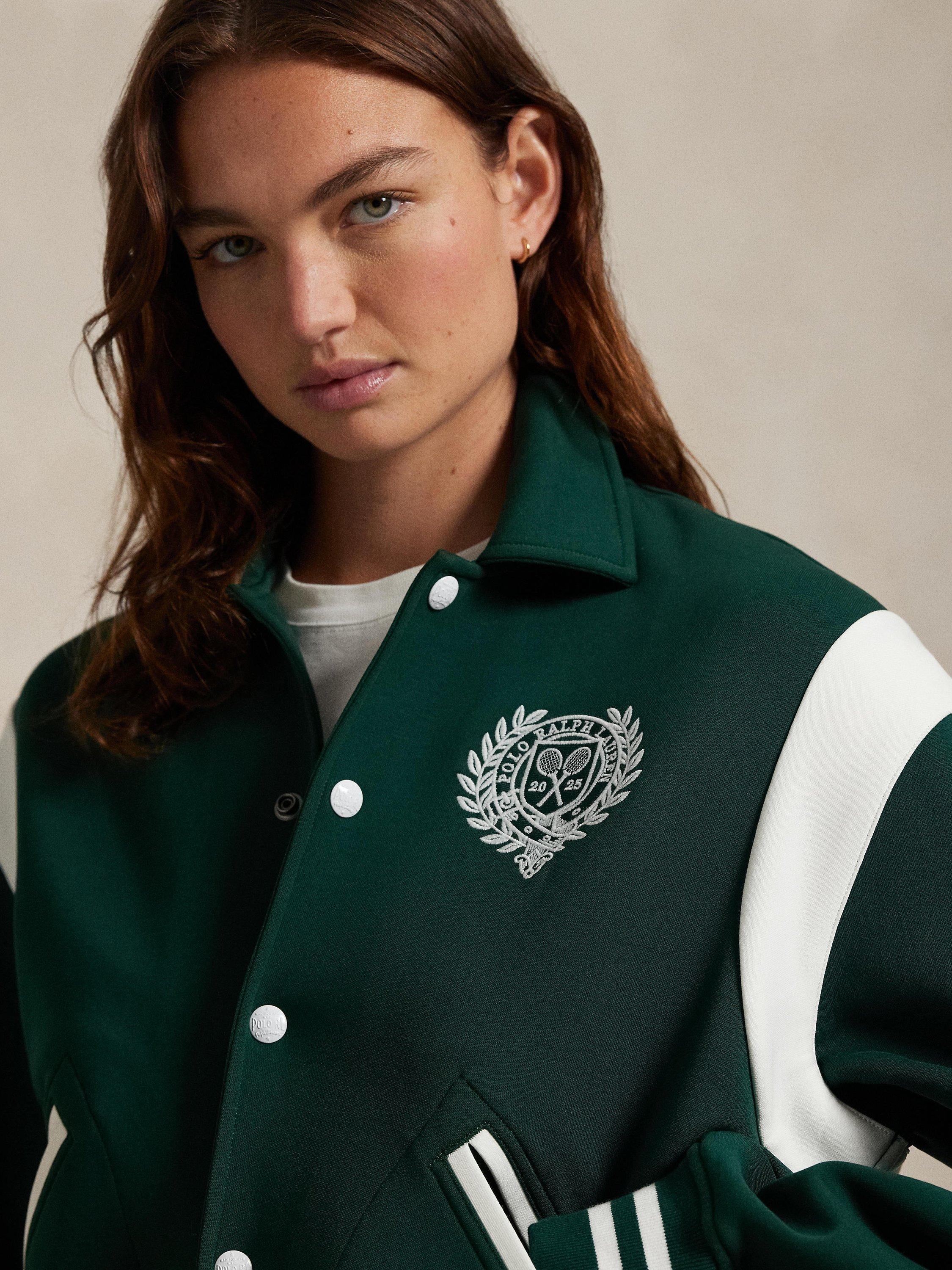 Product image 3 of 5, which shows Polo Ralph Lauren Wimbledon 2025 Bomber Jacket, Moss/Ceramic White, XS