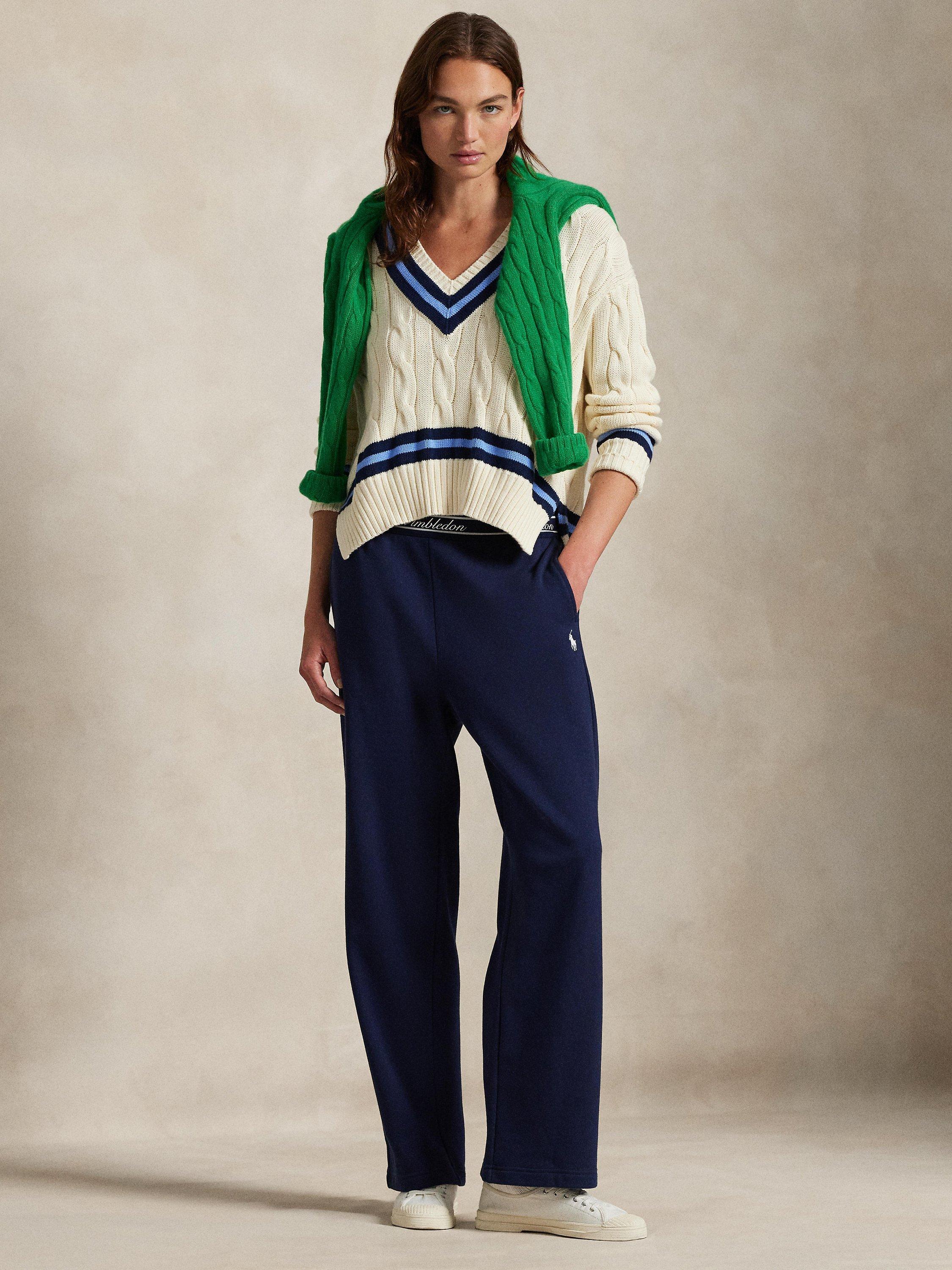 Product image 1 of 4, which shows Polo Ralph Lauren Wimbledon 2025 French Terry Trousers, Navy, XS