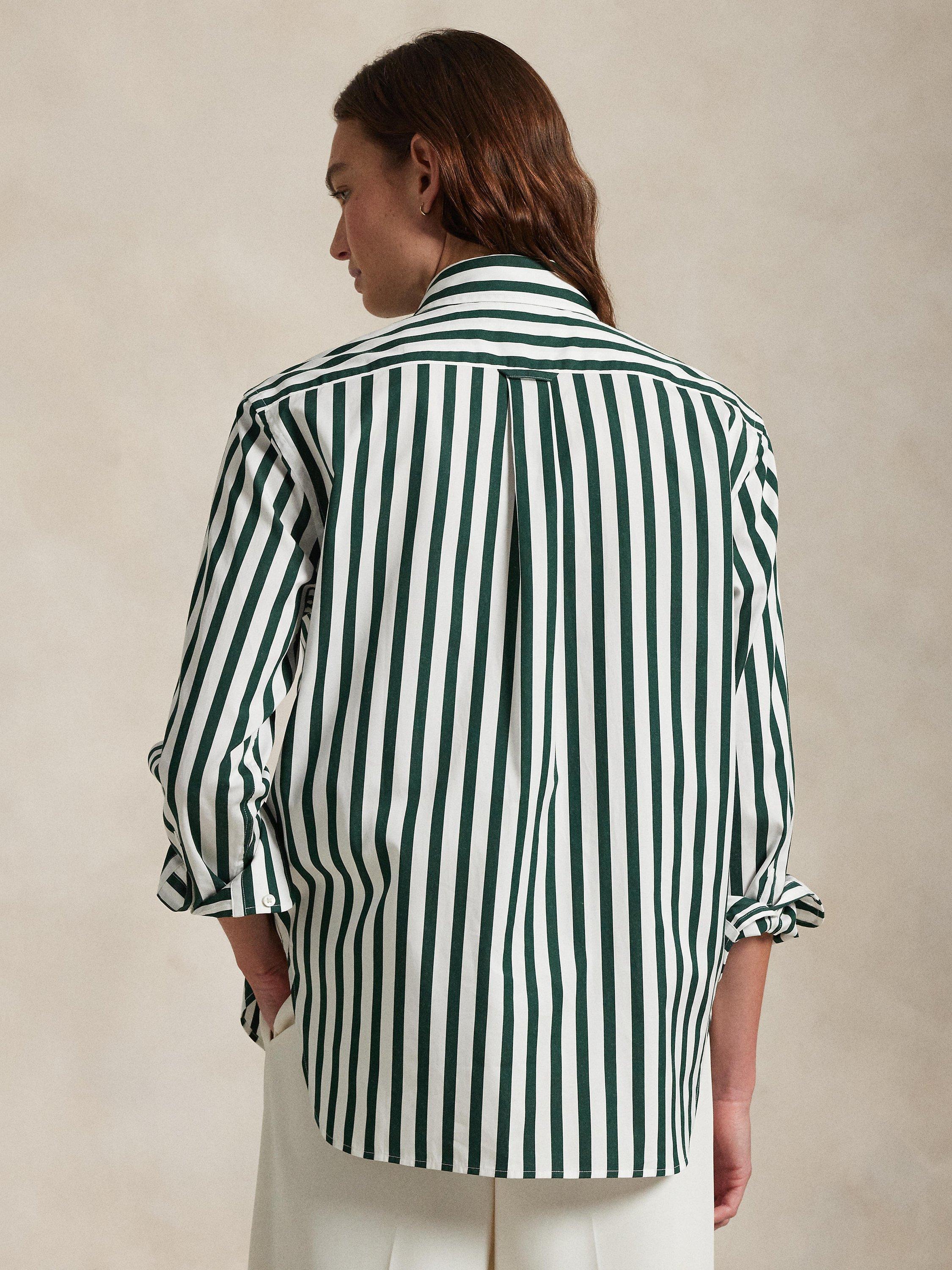 Product image 3 of 4, which shows Polo Ralph Lauren Stripe Oversized Shirt, Green/White, XS
