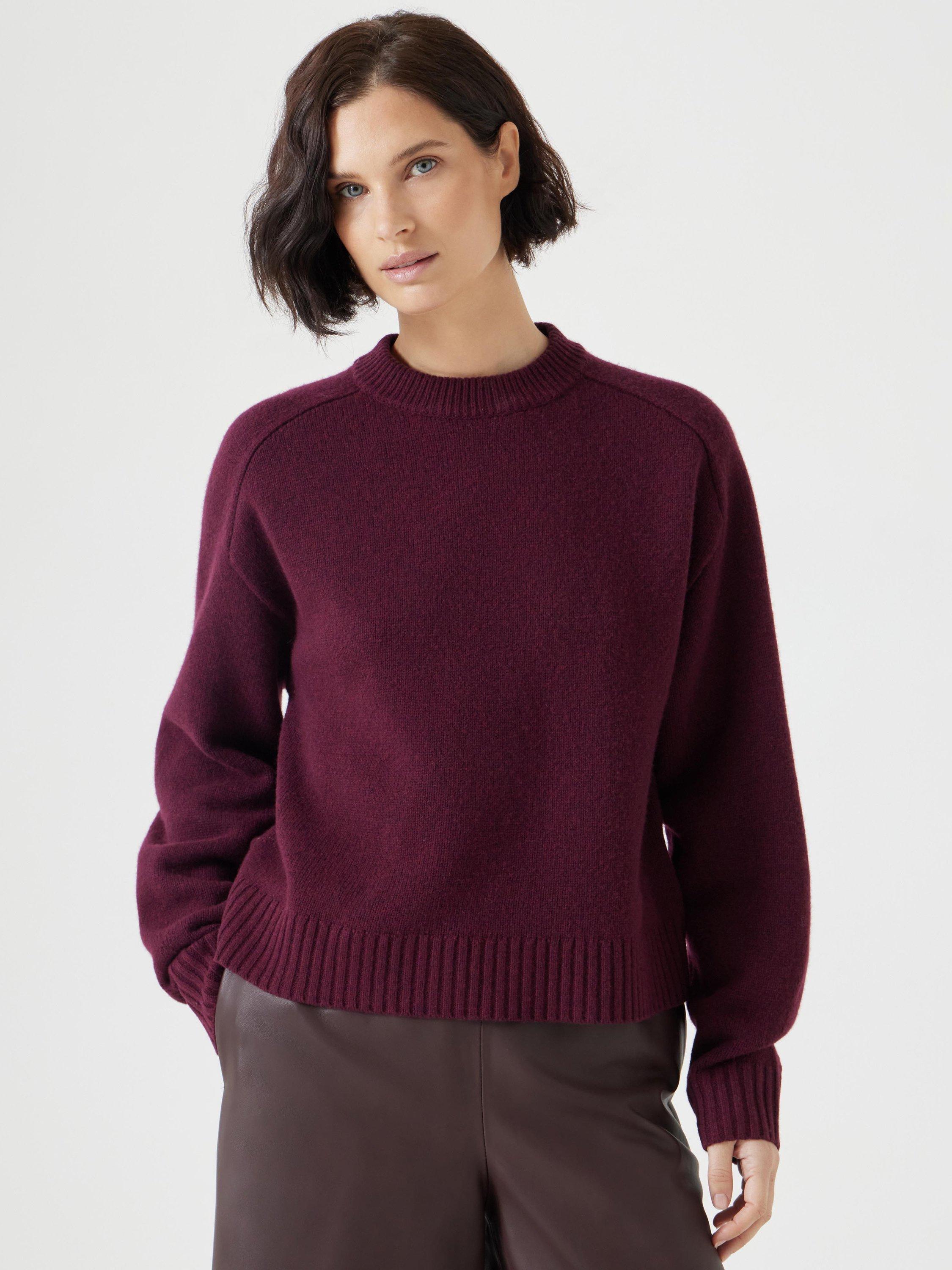 Product image 2 of 5, which shows HUSH Nina Pure Merino Wool Crop Jumper, Burgundy Red, XS