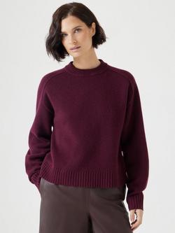HUSH Nina Pure Merino Wool Crop Jumper - view 2, Burgundy Red